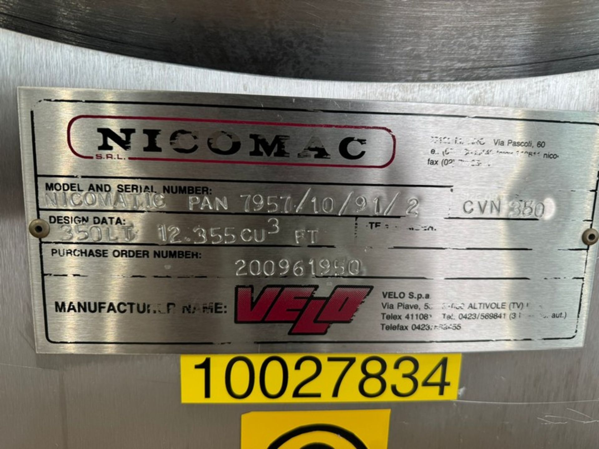 Nicomac S/S Coating Pan, M/N NICOMATIC PAN, S/N 7957/10/91/2, Size or Type: CVN 350, Design Data: - Image 3 of 9