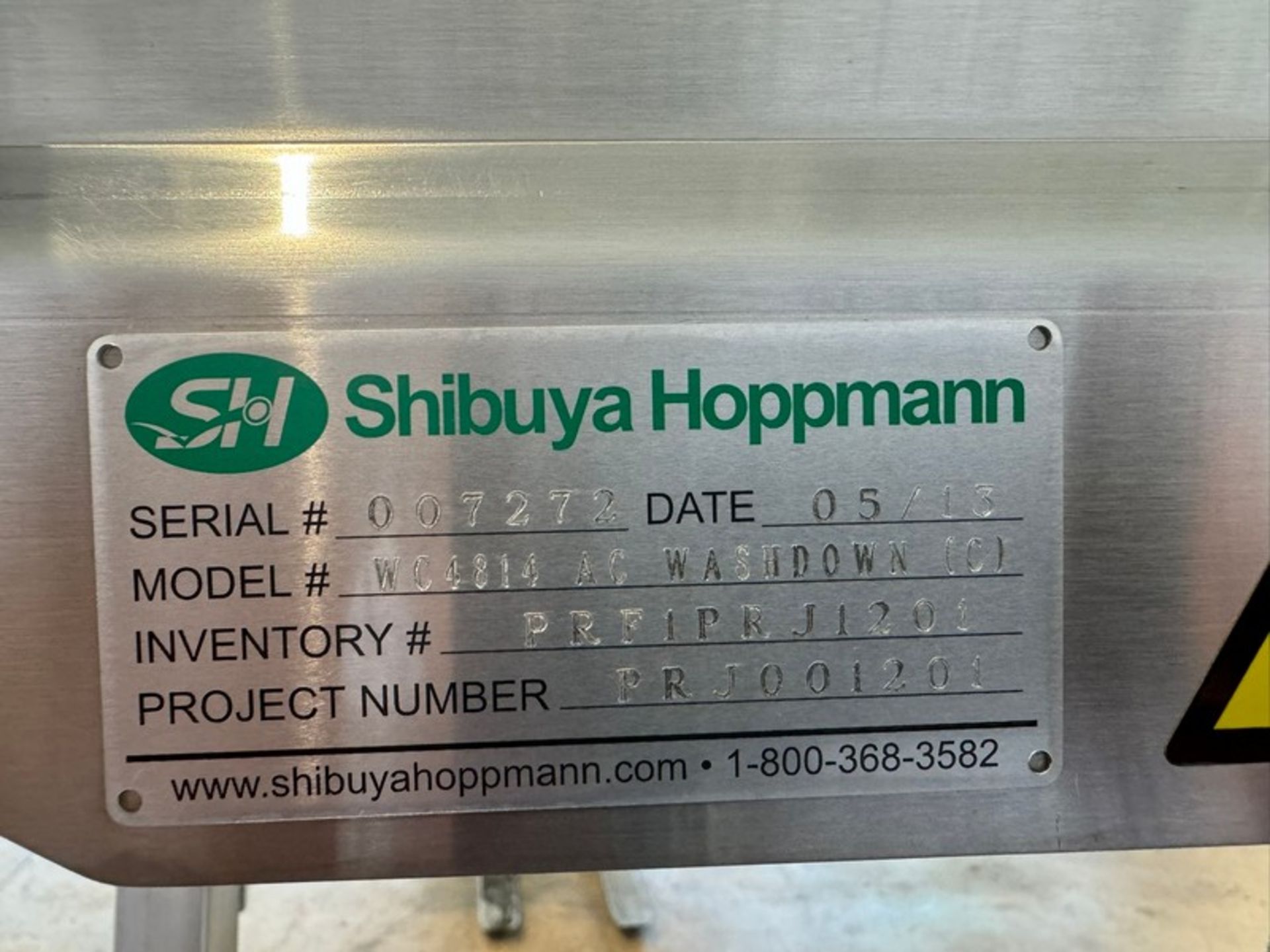 2013 Shibuya Hoppmann S/S Conveyor, M/N WC4814 AC WASHDOWN (C), S/N 007272, Aprox. 13" W Belt with - Image 2 of 8