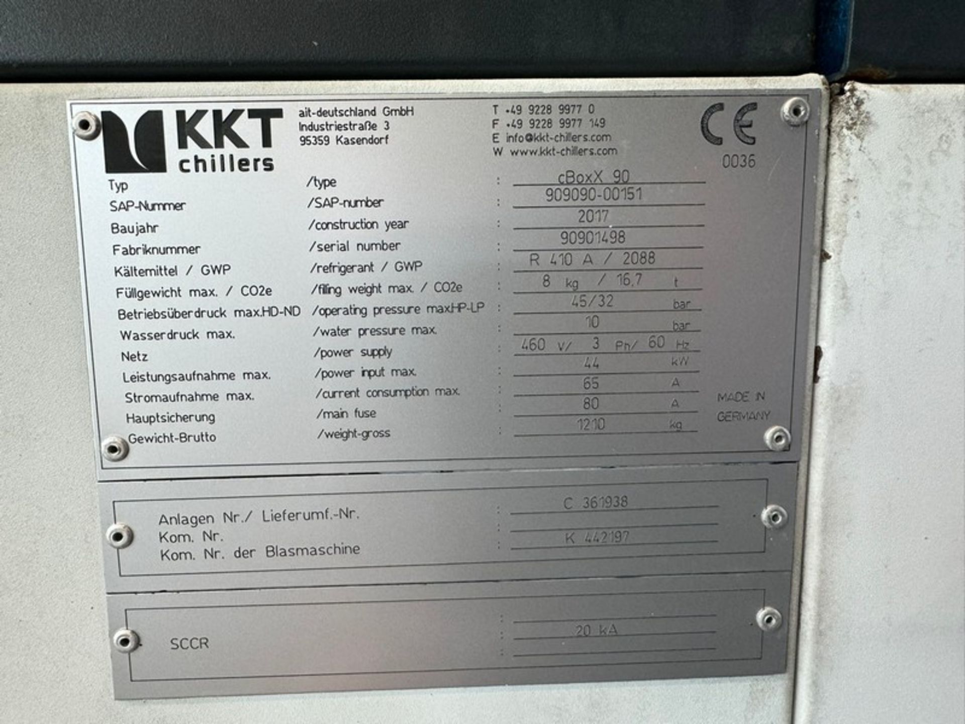 2017 KKT Chiller, Type: CBOXX90, S/N 90901498, 460 Volts, 3 Phase(INV#102931) (Located @ the MDG - Image 6 of 6