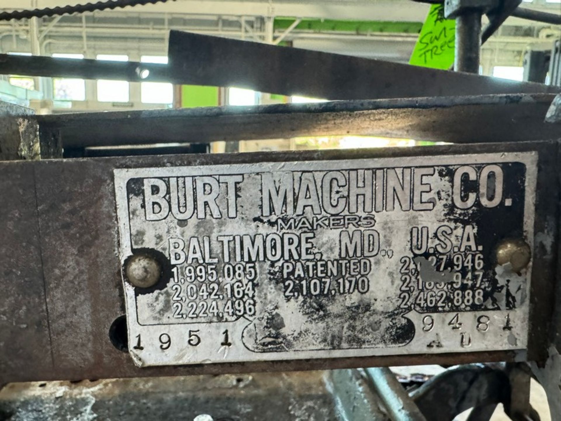 Burt Machine Co. Makers, Mounted on Portable Frame (INV#104031) (Located @ the MDG Auction - Image 4 of 4