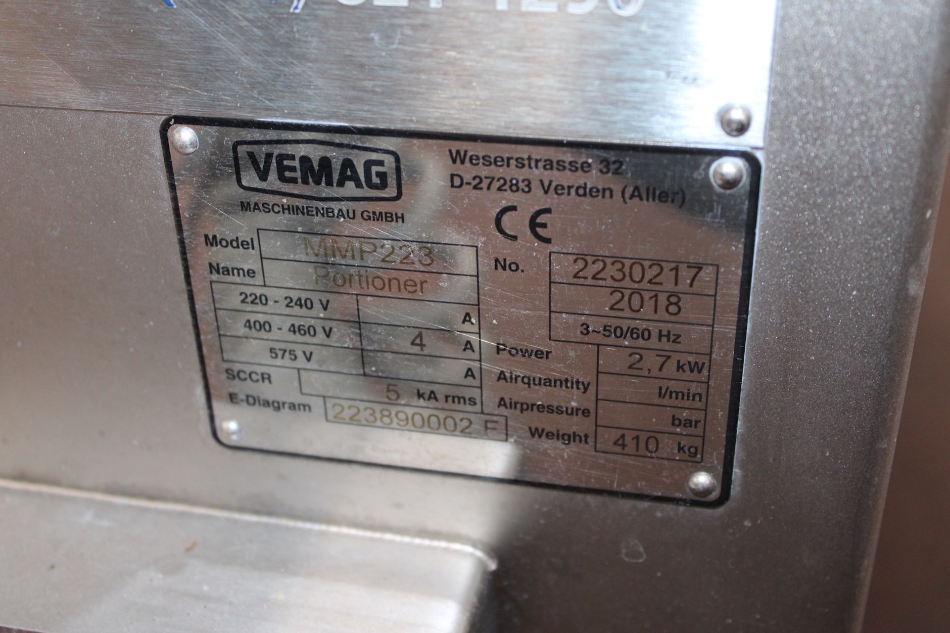 2018 VEMAG MINCED MEAT PORTIONER, MODEL MMP223, NO. - Image 5 of 6