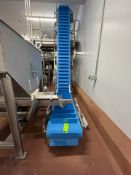 CLEATED INCLINE CONVEYOR, APPROX. 180 IN. MAX HEIGHT, APPROX. 24 IN. W BELT, APPROX. 4 IN. CLEATS
