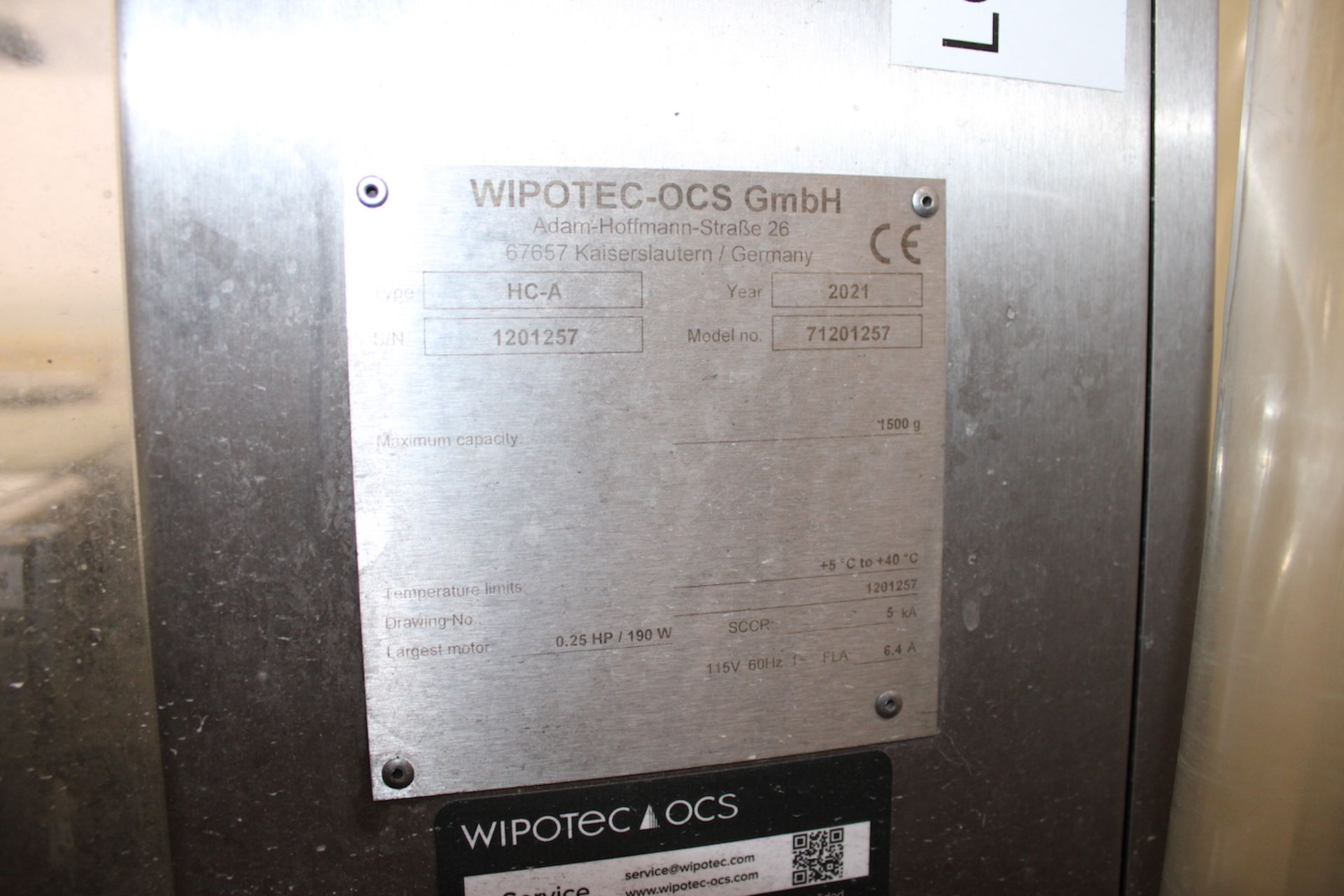 2021 WIPOTEC CHECK WEIGHER, MODEL 71201257, TYPE HC-A, S/N 1201257 (MORE PHOTOS COMING SOON) - Image 4 of 8