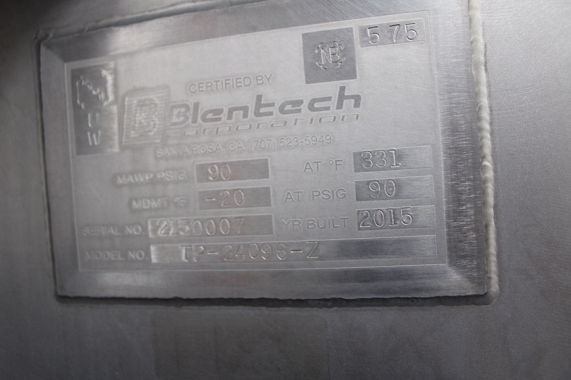2015 BLENTECH JACKETED S/S DOUBLE RIBBON BLENDER, MODEL TP-24096-Z, S/N 2130007 - Image 15 of 22