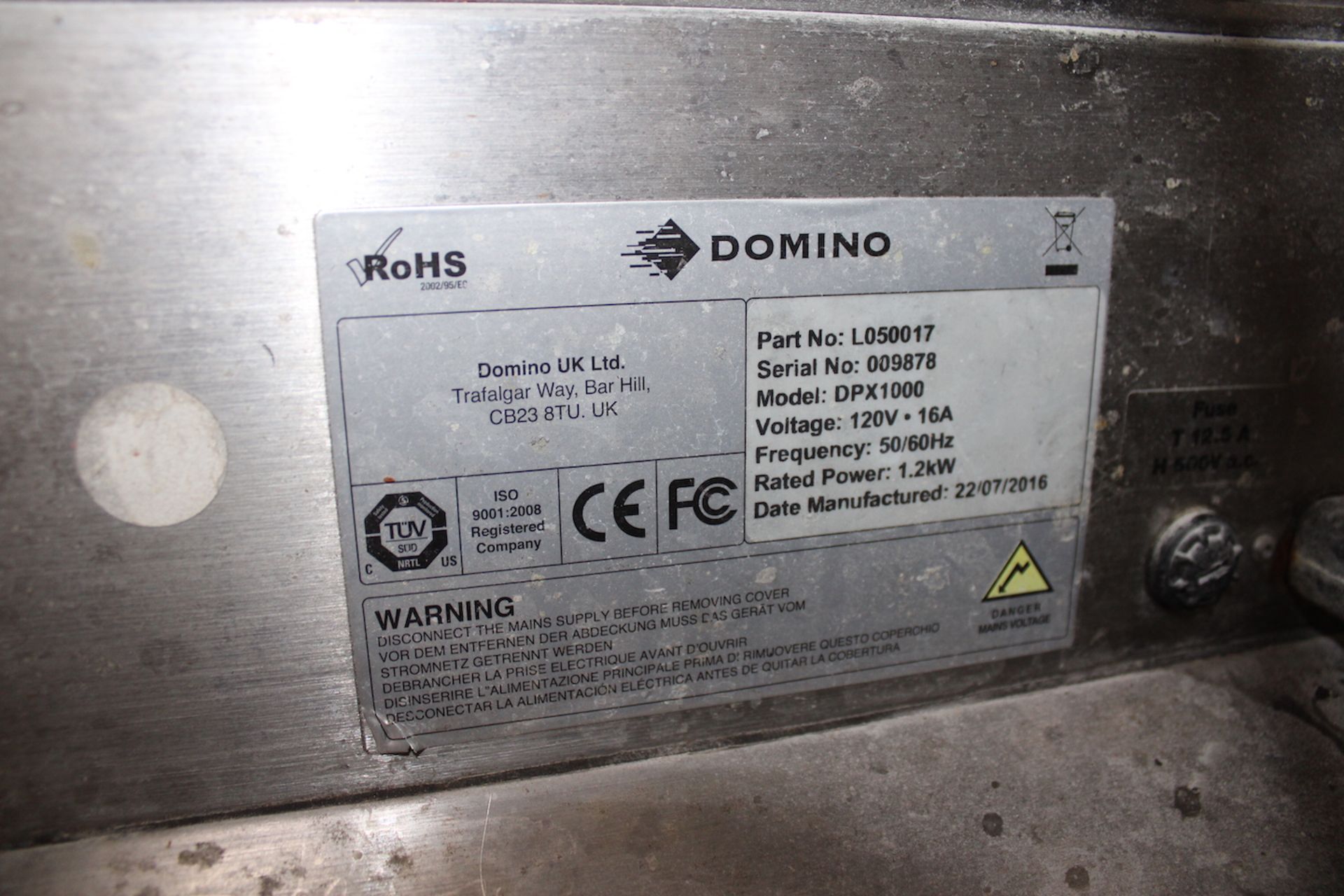 DOMINO DPX1000 DATE CODER, WITH D320I PRINT HEAD - Image 8 of 8