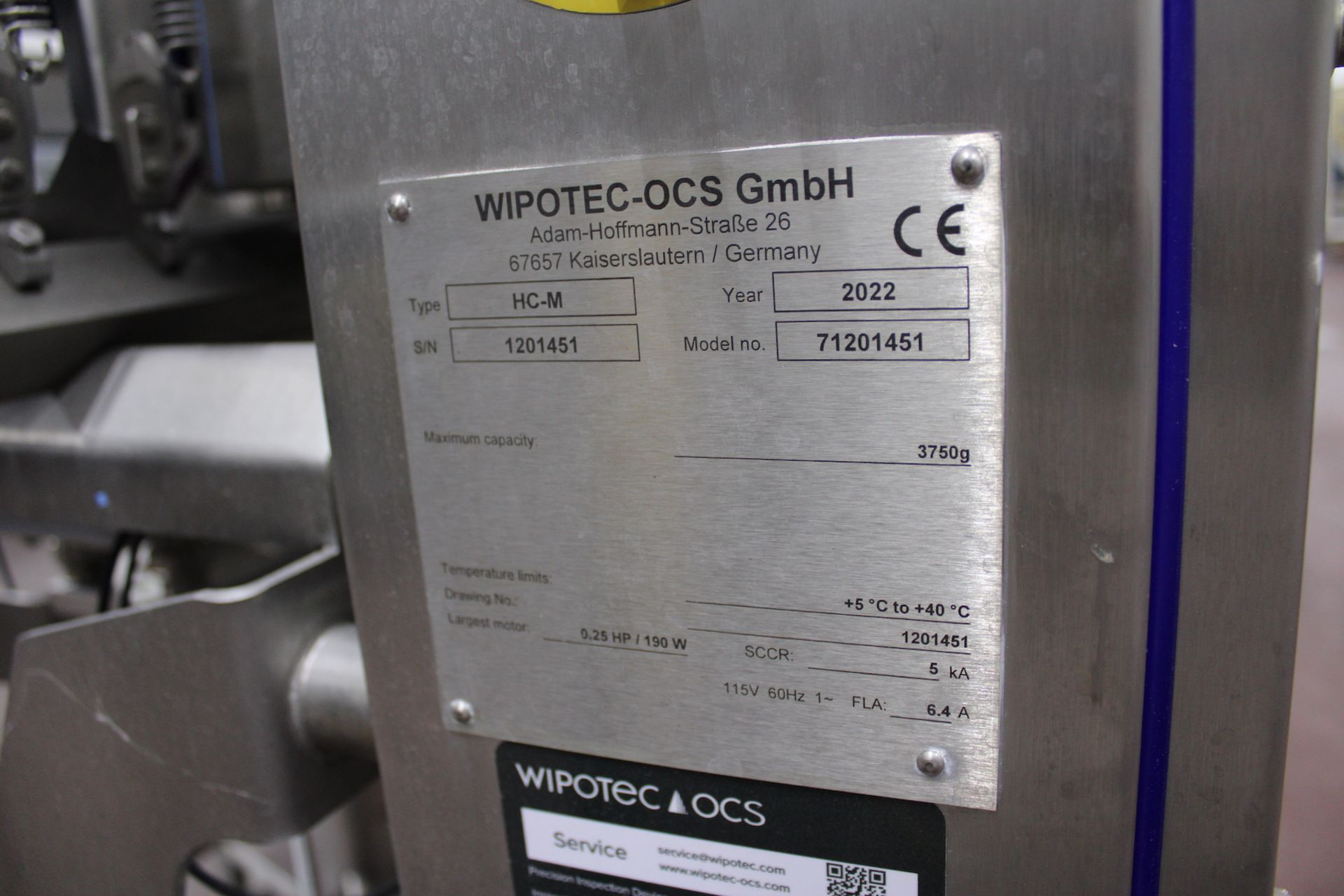 2022 WIPOTEC CHECKWEIGHER, MODEL 71201451, TYPE HC-M, S/N 1201451, WITH PRODUCT REJECT STATION - Image 8 of 11