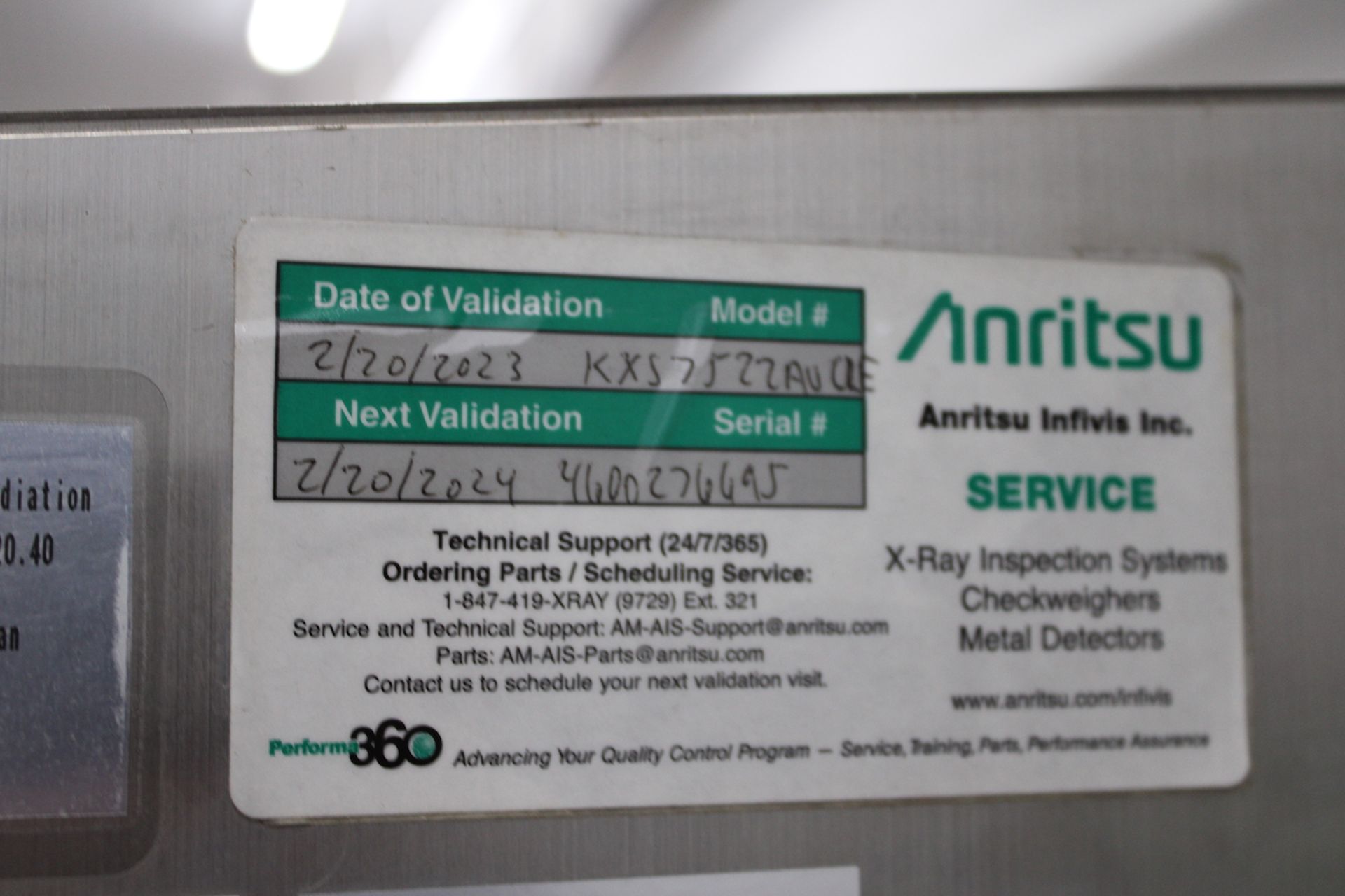 2017 ANRITSU X-RAY INSPECTION SYSTEM WITH HYDRAULIC REJECT ARM, MODEL KXS7522AVCLE, S/N - Image 9 of 11