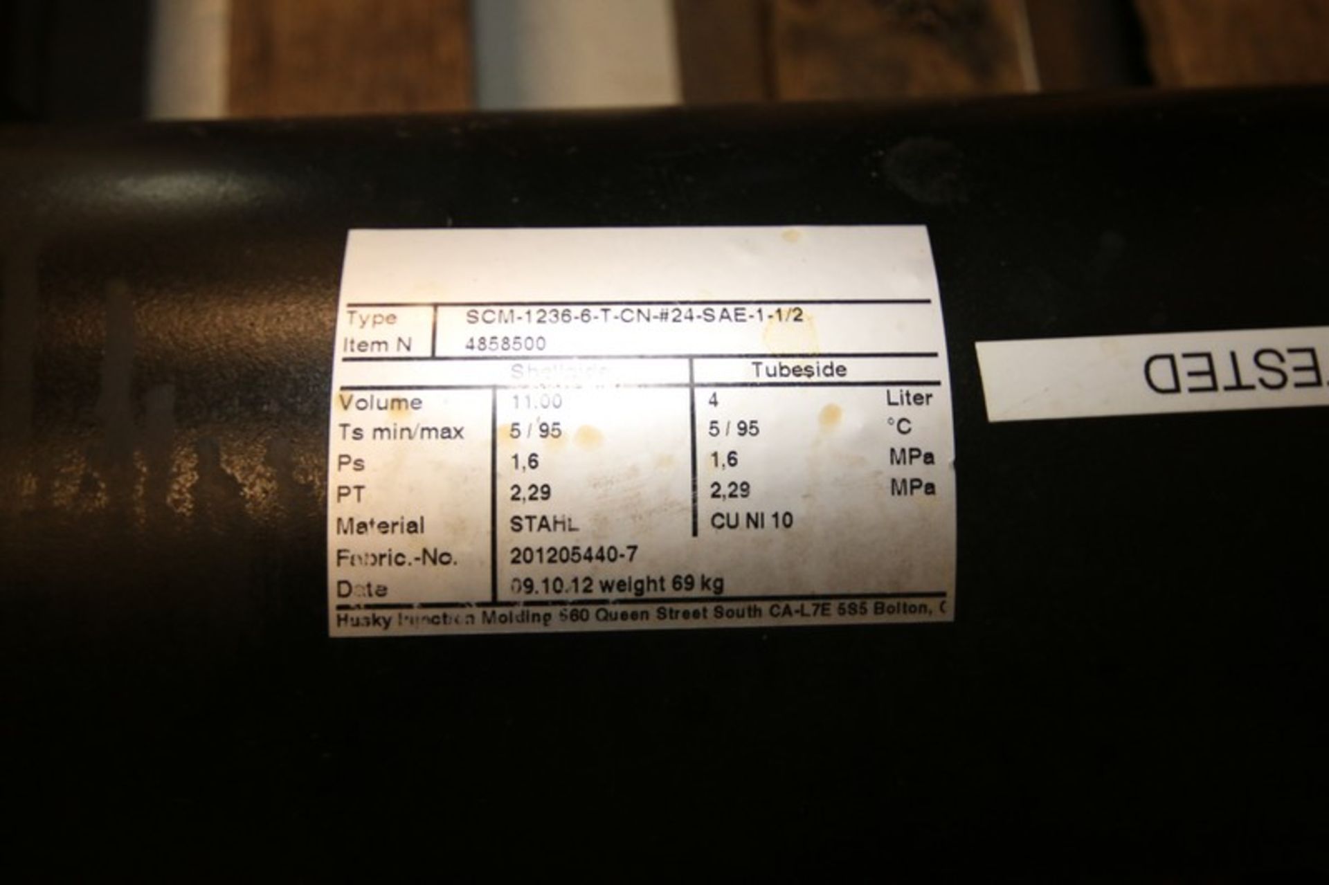 Husky Injection Molding 36" L Shell & Tune Heat Exchanger, Type SCM-1236-6-T-CN #24-SAE-1-1/2 (INV# - Bild 2 aus 2