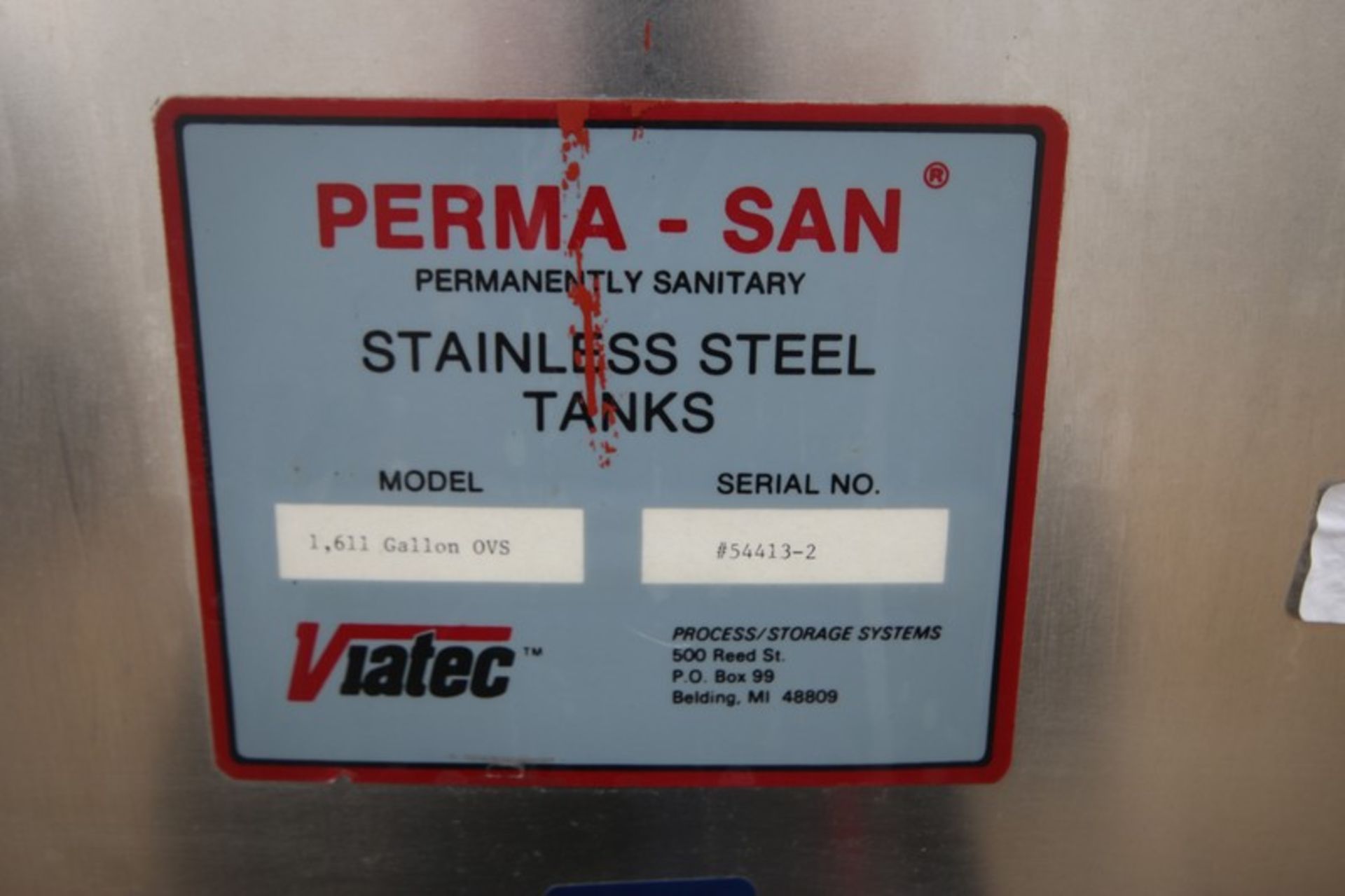 Viatec 1,600 Gallon S/S Vertical Tank, Model OVS, SN 54413-2, Open To, 1.5" CT Bottom Connection, ( - Image 7 of 8