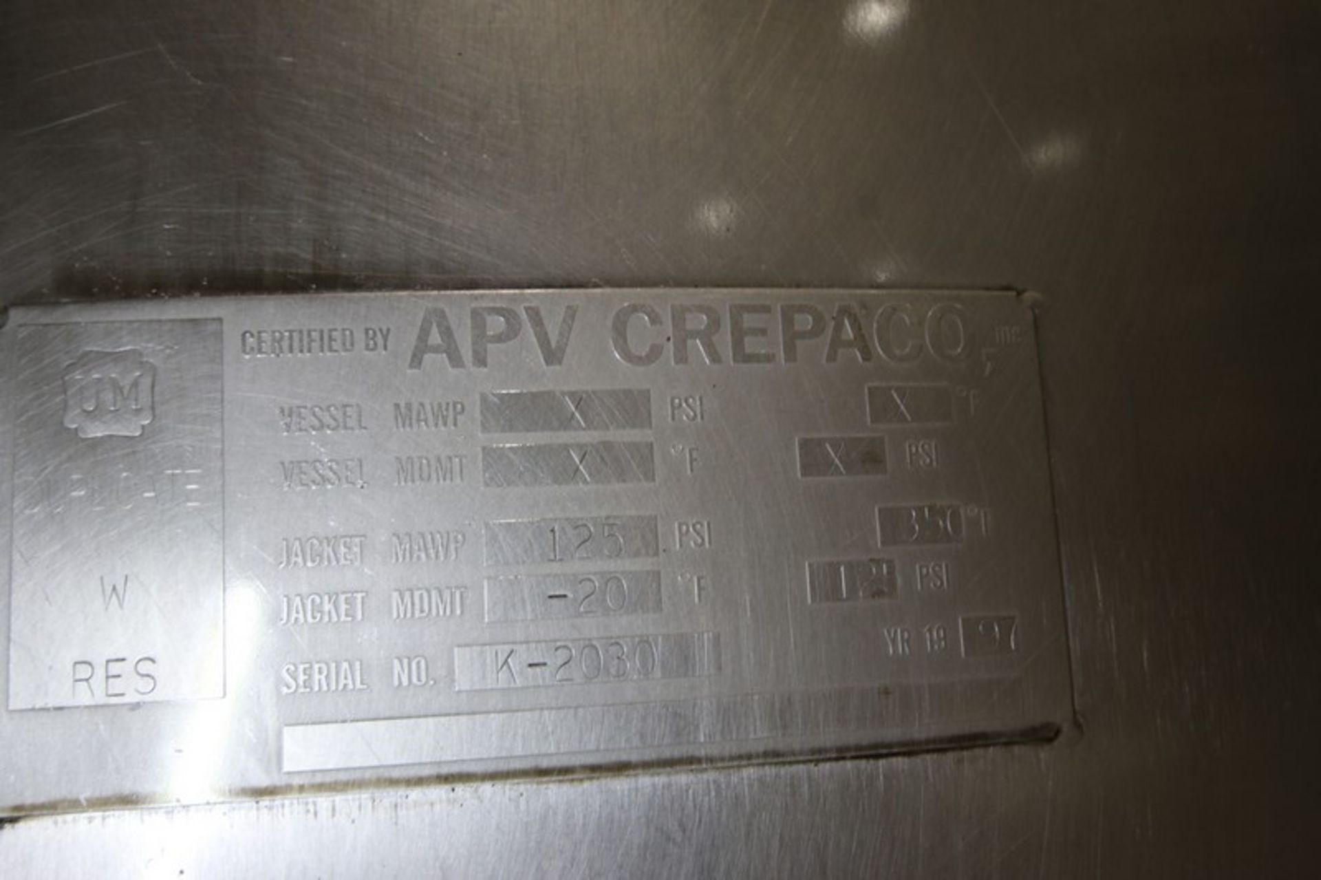 APV 400 Gallon Crepaco S/S Jacketed Dome Top Multiverter / Blender, SN K-2030, 316L Stainless, - Image 20 of 22