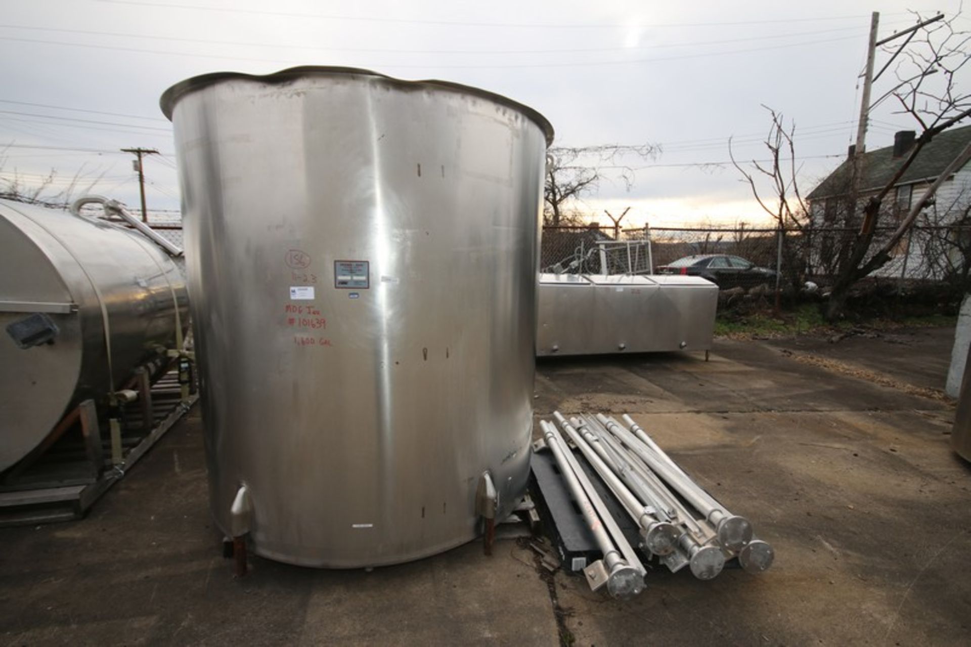 Viatec 1,600 Gallon S/S Vertical Tank, Model OVS, SN 54413-2, Open To, 1.5" CT Bottom Connection, (