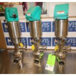 Lot of (3) Tri Clover 2" 3-Way Long Stem S/S Air Valves, Model 761, Clamp Type, with Think Tops (