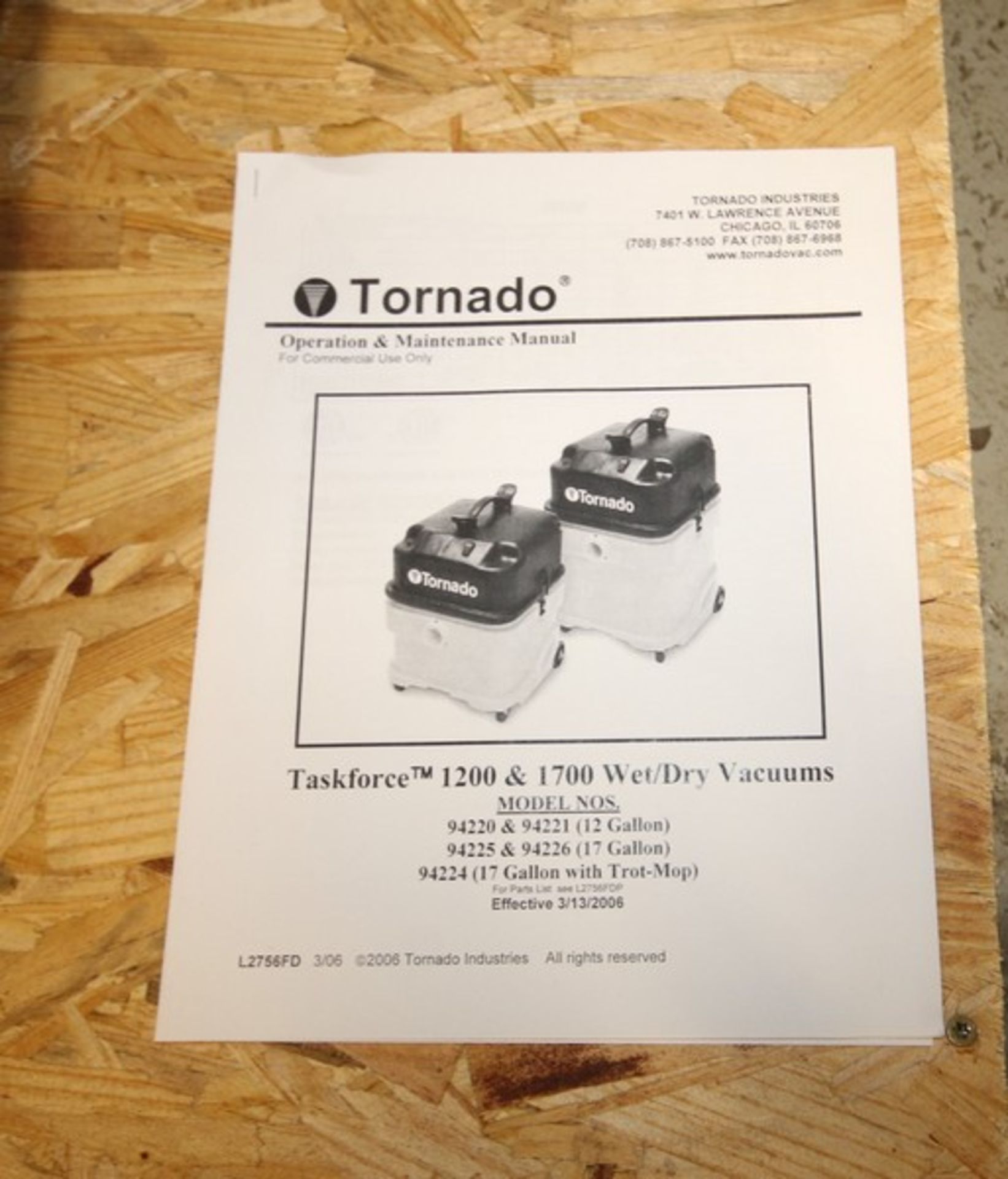Tornado Taskforce 1200 Commercial Wet / Dry Vacuum, Model 12 GAL, SN 94220 DOP1835, 110V, with - Image 6 of 6