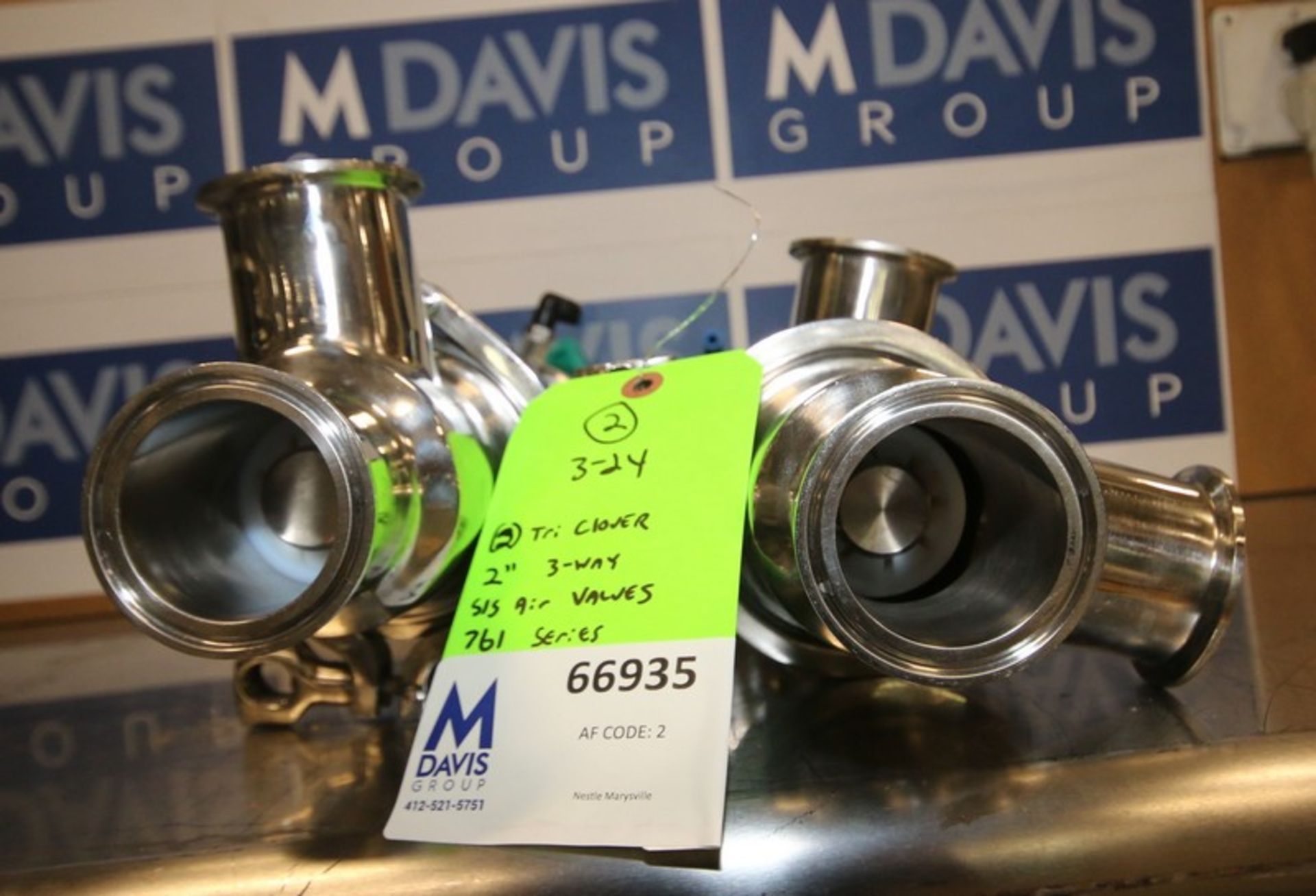 Lot of (2) Tri Clover 2" 3-Way Long Stem S/S Air Valves, Model 761, Clamp Type, with Think Tops ( - Image 4 of 4