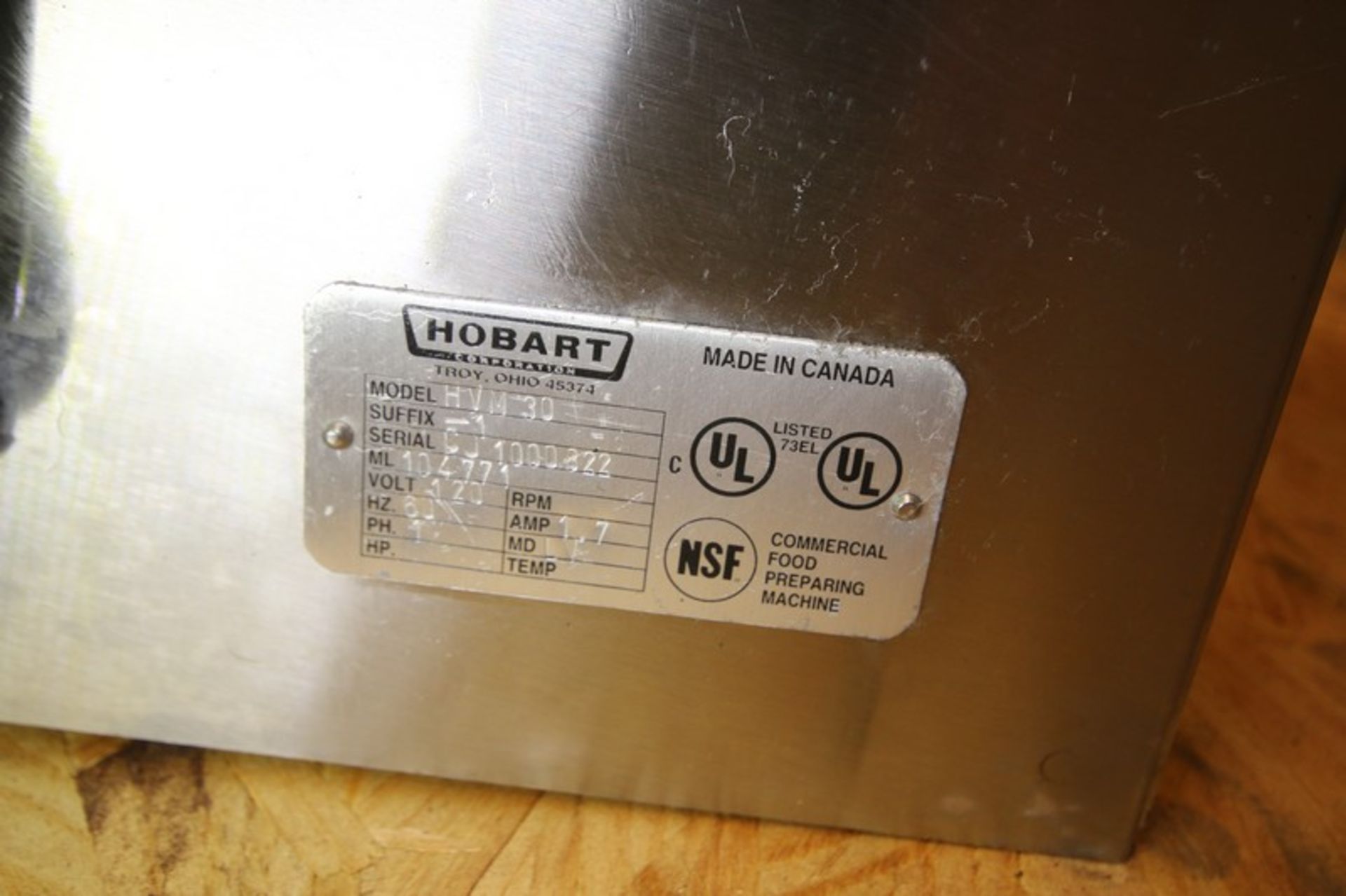 Hobart S/S Vacuum Tumbler / Marinator, Model HVM 30, SN CJ 1000 822, 120V (INV#103010) (Located @ - Image 6 of 6