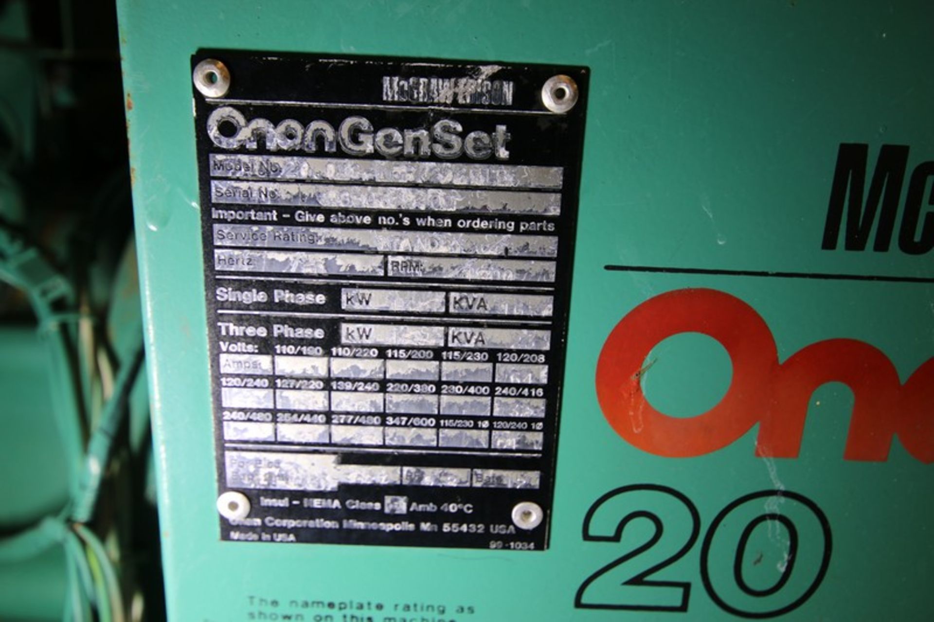 Onan 20 Standby Generator Set, Model 20.OES-15R/2571B, SN H830672409, with Ford 4 Cylinder 2.3 L - Image 10 of 17