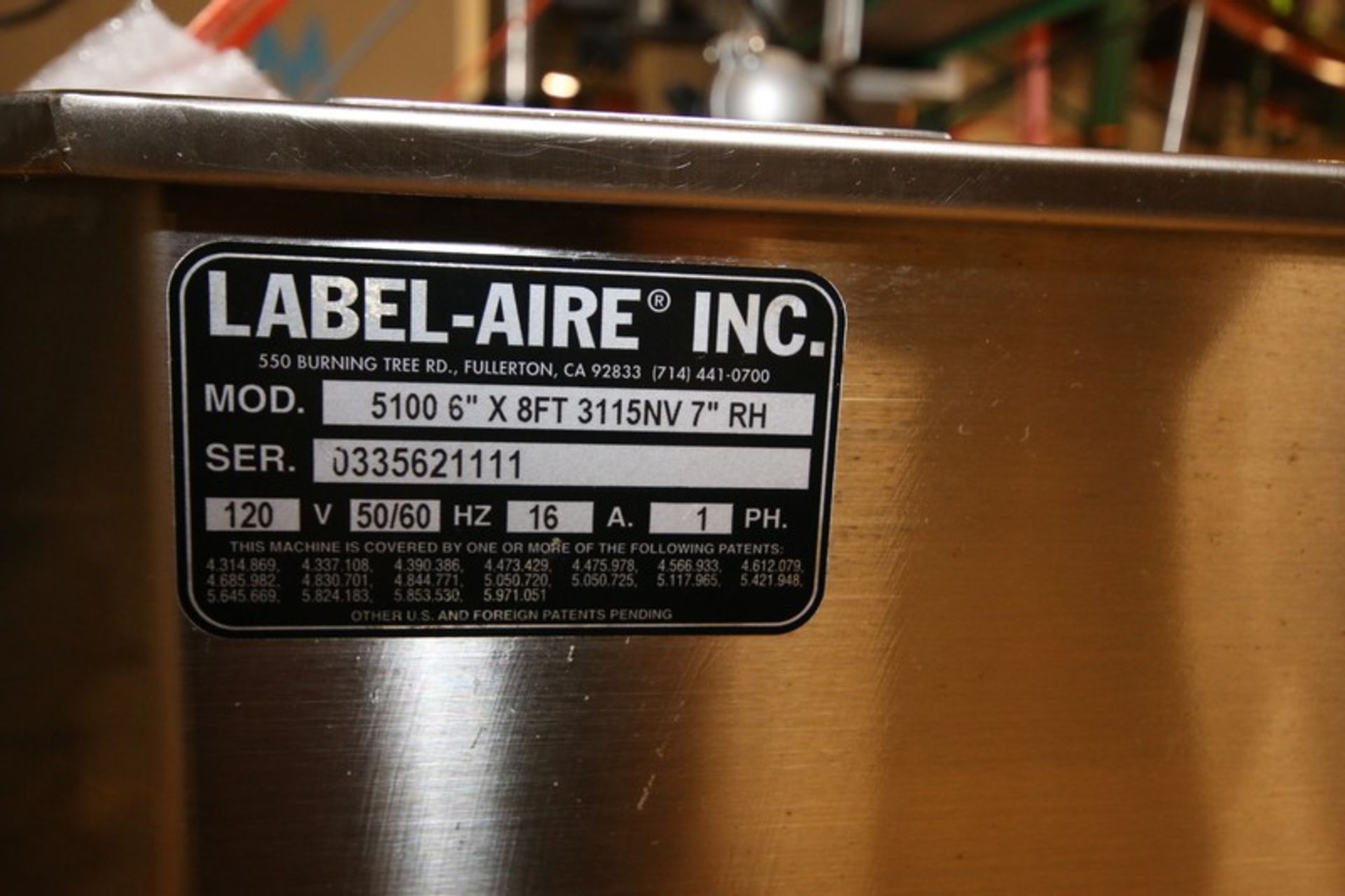 Labeler-Aire Inline S/S Labeling System, Model 5100 6" x 8' 3115NV 7" RH, SN 0335621111, with 6" W x - Image 13 of 14