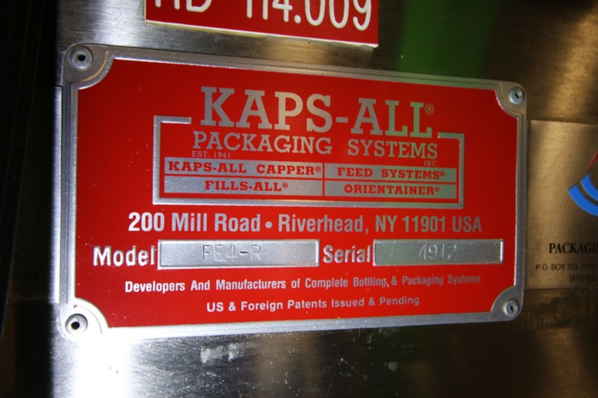 Kaps - All In Line S/S Capper, Model FE4-R, SN 4912, with 4 - Heads, Controls, 110V (INV#101589) ( - Image 10 of 10
