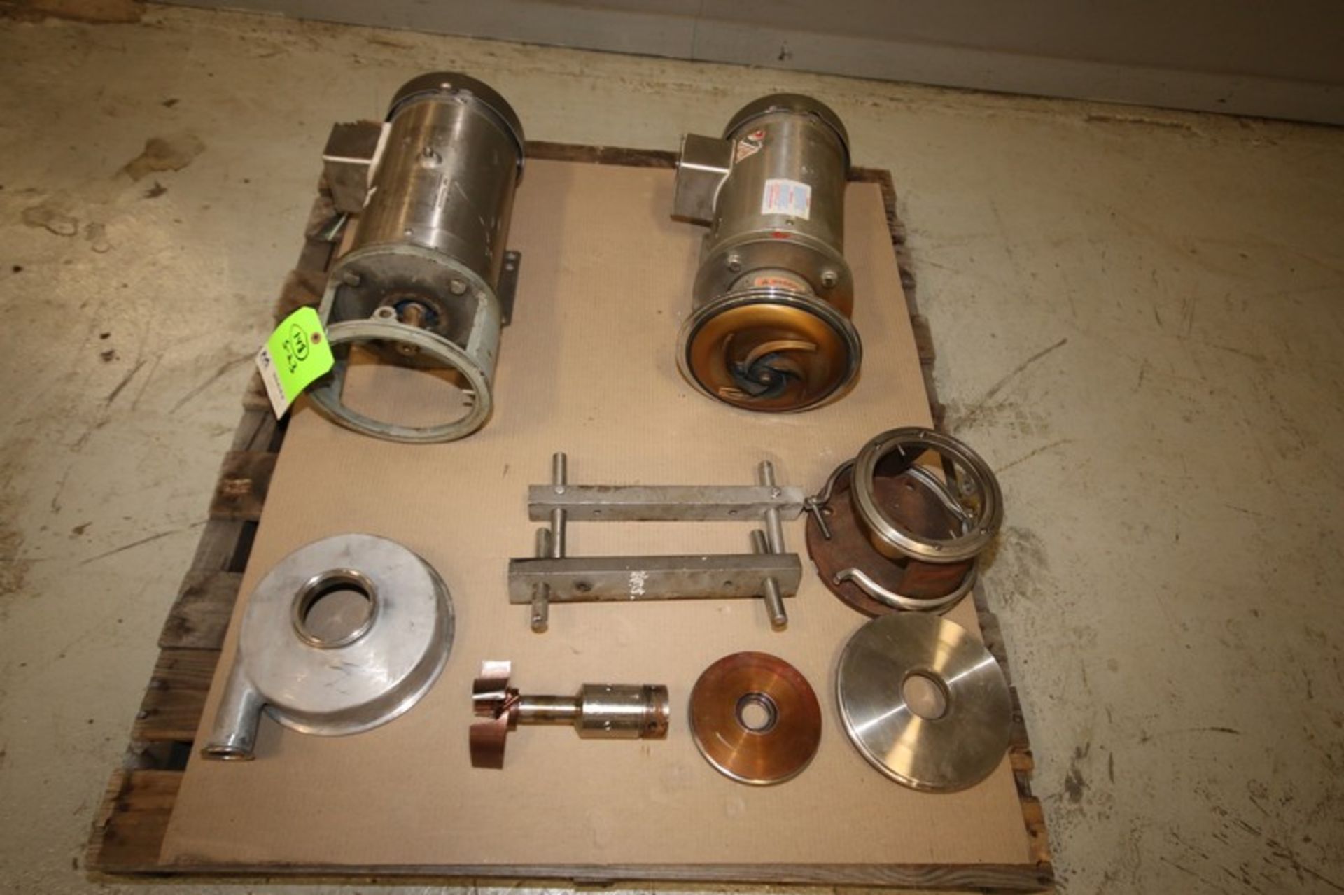 Lot of Assorted Centrifugal Pump Parts Including (2) Baldor 5 hp S/S Motors, 3450 & 3480 RPM, 230/