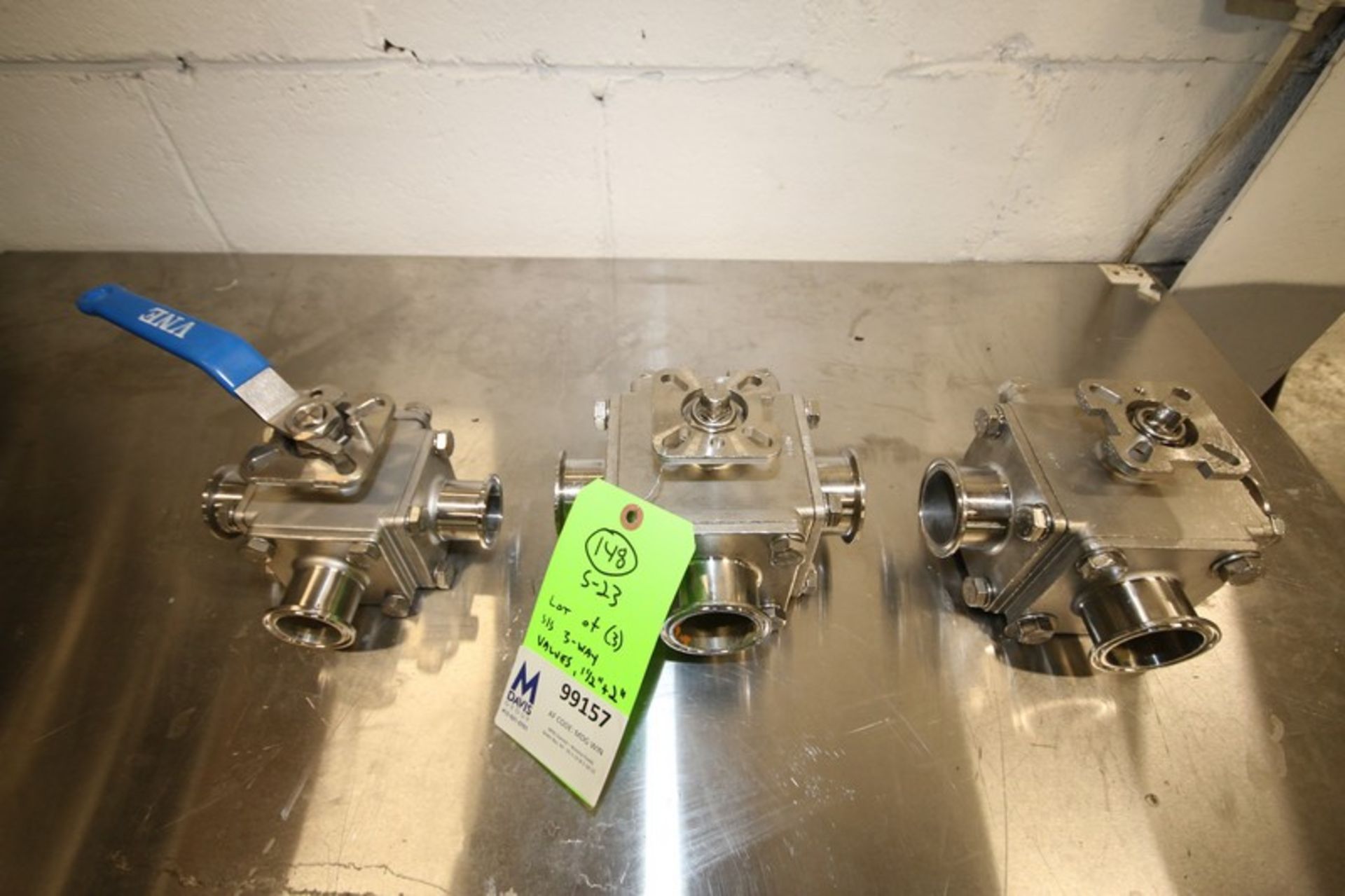 Lot of (3) 1.5" & 2" 3 - Way Clamp Type S/S Plug Valves, (Note: Missing (2) Handles) (INV#99157) (