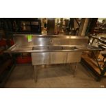 77" L x 21" W Triple Bowl S/S Sink (INV#101655) (Located @ the MDG Auction Showroom in Pgh., PA) (