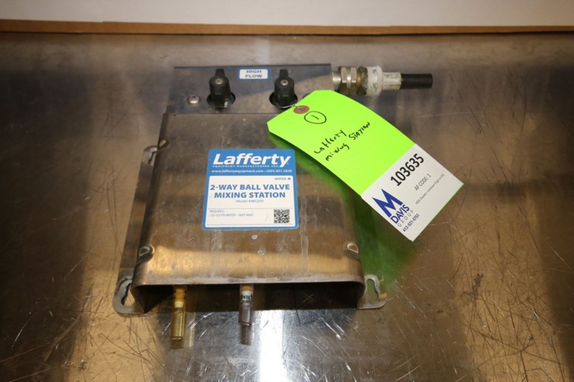 Lafferty 2-Way Ball Valve Mixing Station, Wall Mounted, Model 985200 (INV#103635) (Located at the