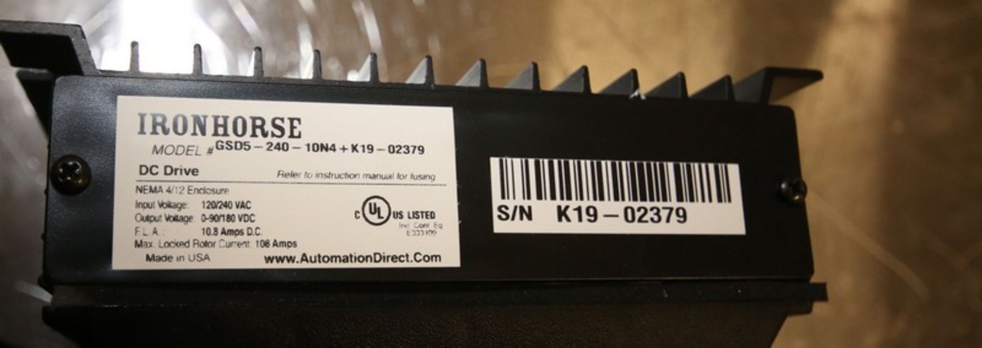 New Automation Direct DC Motor Speed Control Type Iron Horse Model GSD5--240-10N4+K19-02379 Input - Image 3 of 4