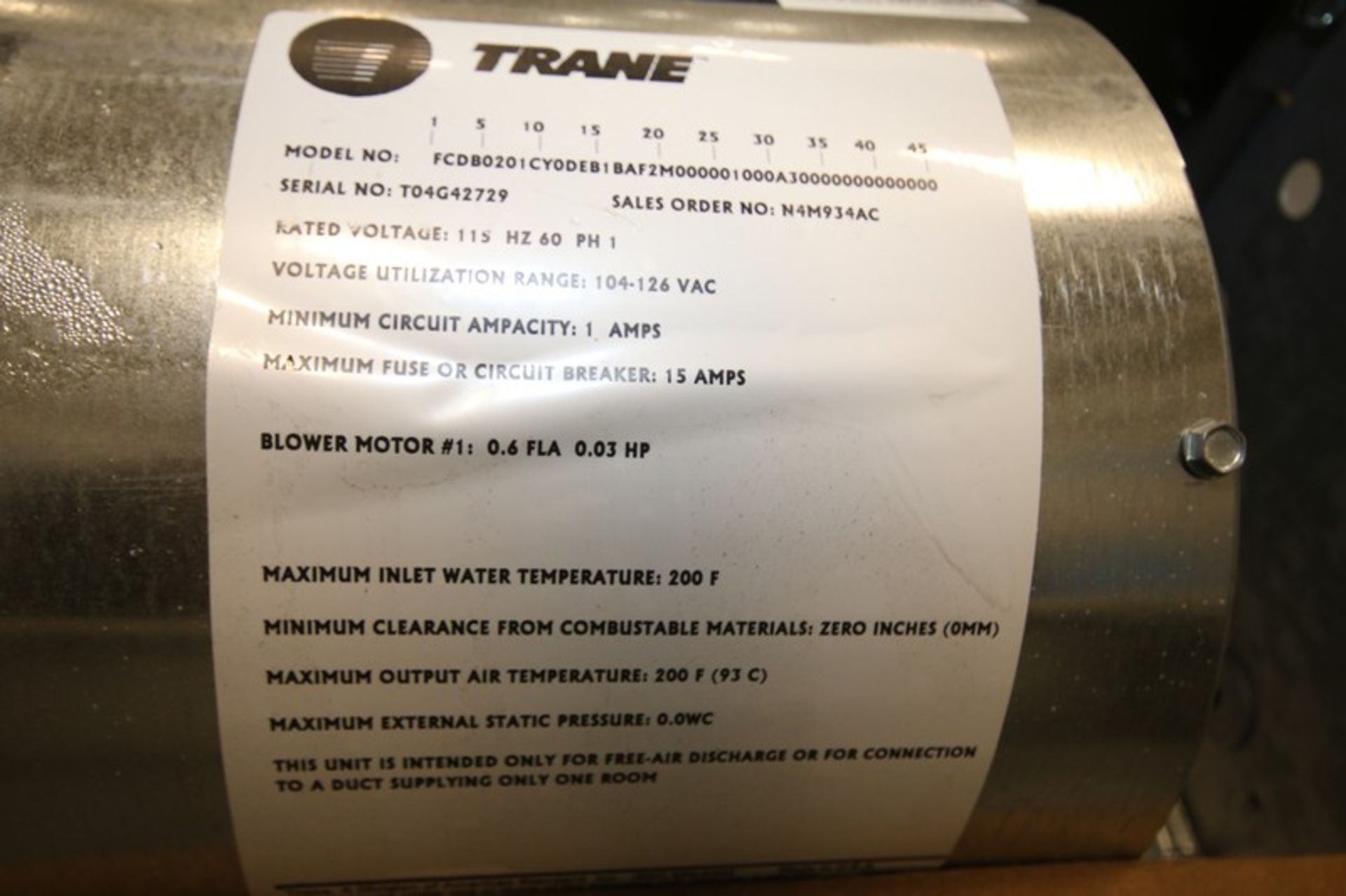 Trane Cabinet Heater, Model FCDB0201CY0DEB1BAF2M000001000A30000000000000, SNT04G42729, 115V (INV# - Image 6 of 6