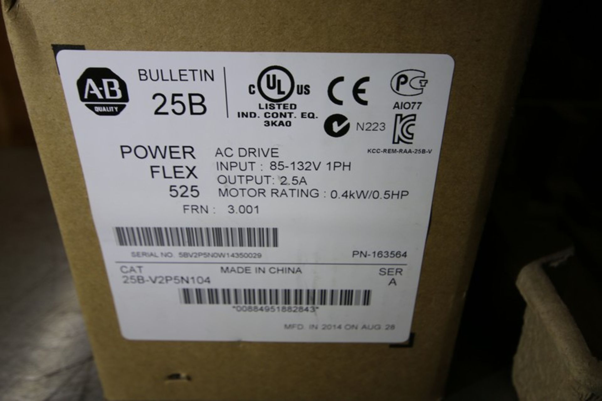 New Allen Bradley 0.5 hp Powerflex 525 VFD, Cat. No. 25B-V2P5N104 Series A, 100-120V(INV#88428)( - Image 4 of 4