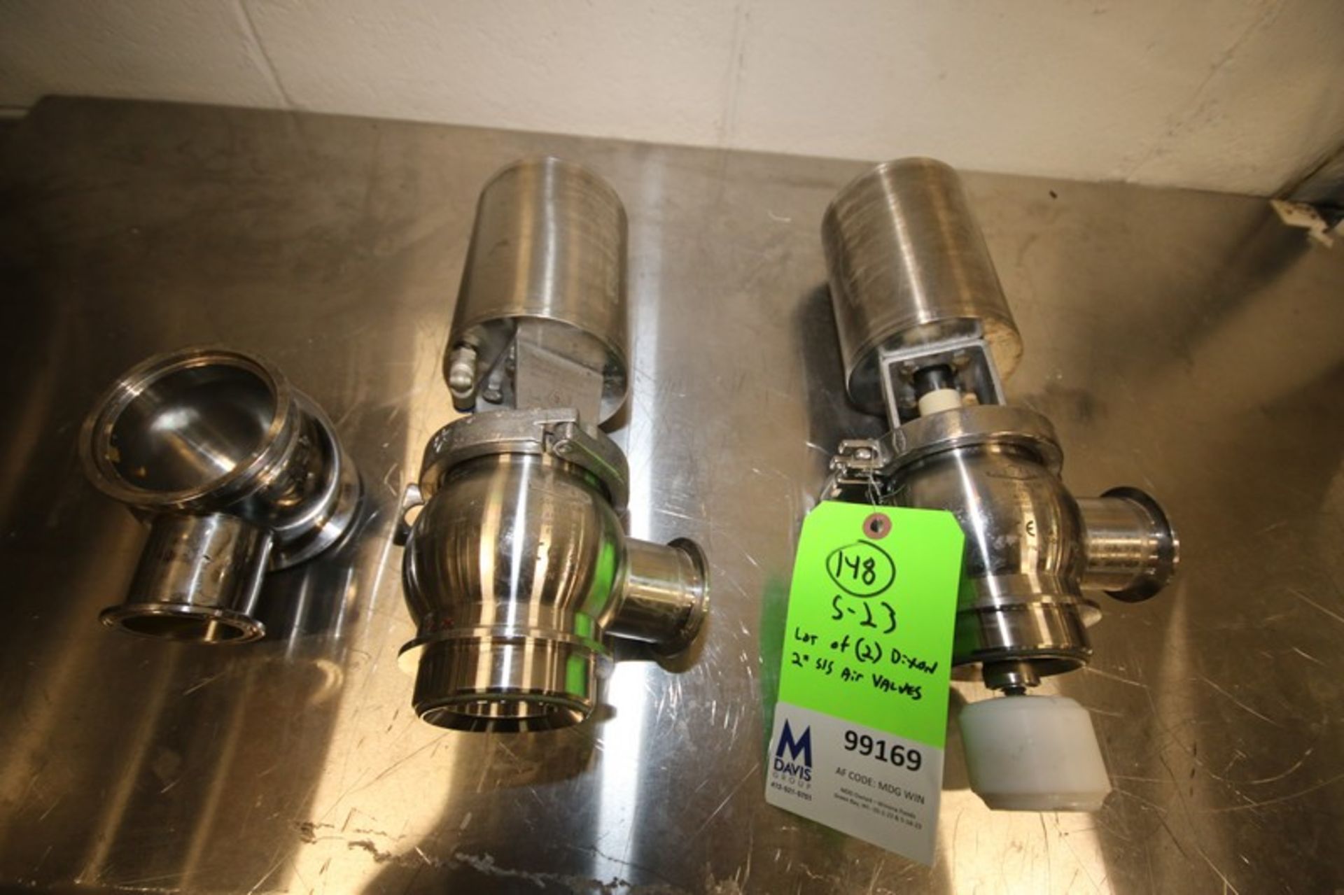 Lot of (2) Dixon 2'" S/S Air Valves, Clamp Type, Type SSV-UBLC20, Includes Spare Body Assembly (