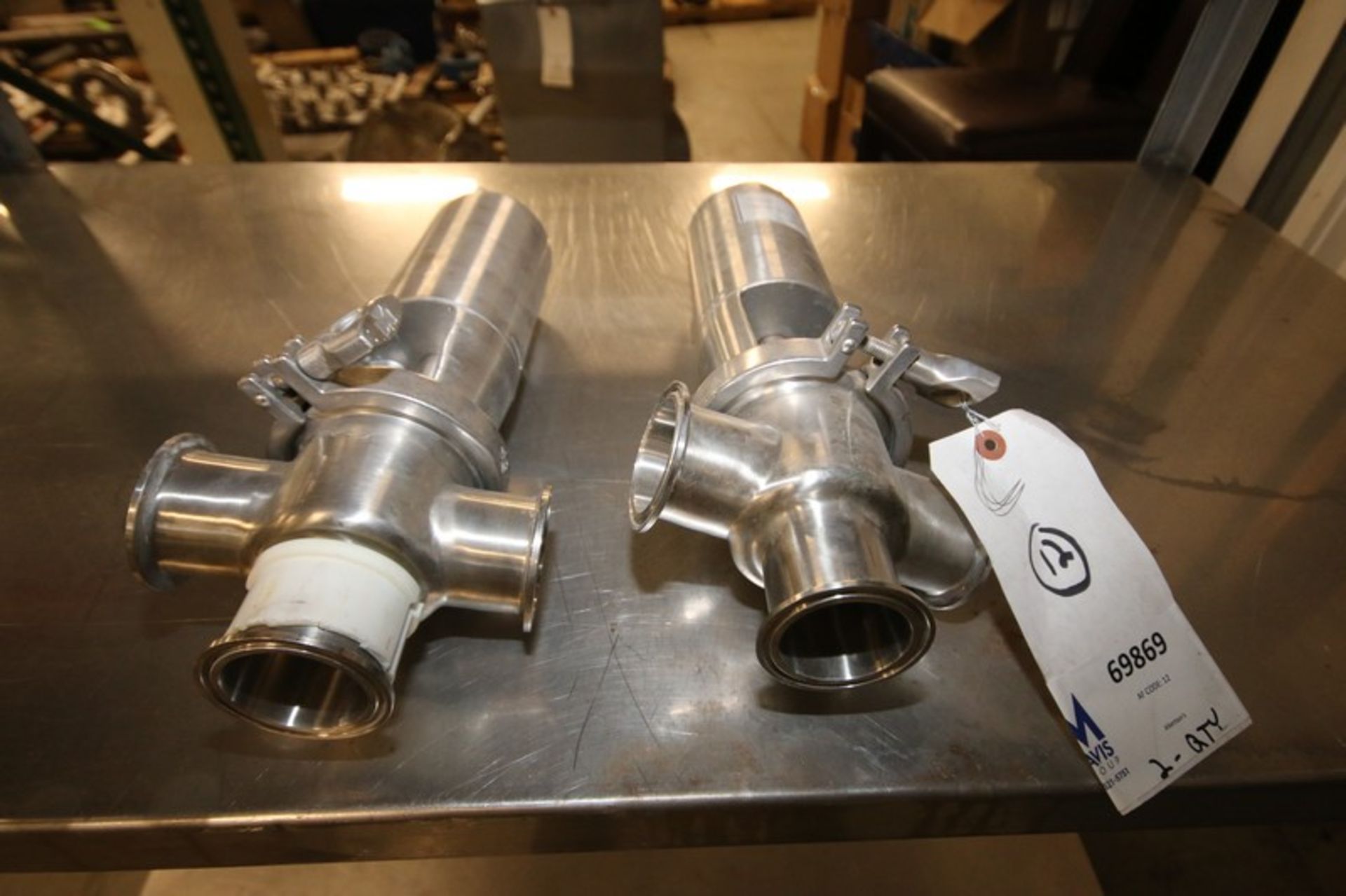 Lot of (2) Alfa Laval 2" 3-Way S/S Air Valve, Clamp Type, ( Cross Body Type), (INV#69869) (Located @