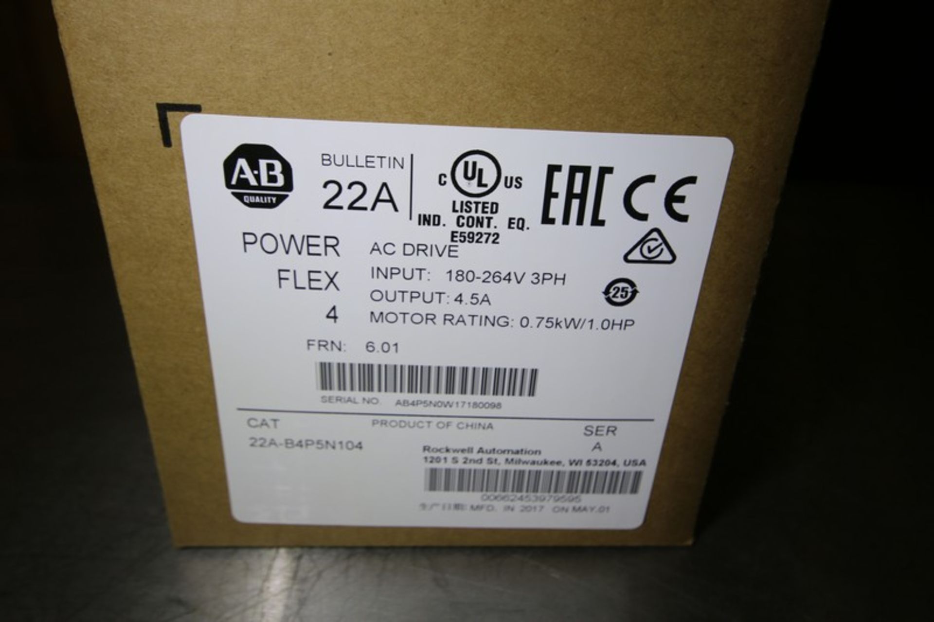 New Allen Bradley 1 hp Power Flex 4 VFD, Cat. No. 22A-B4P5N104 Series A (INV#88429)(Located @ the - Image 4 of 4