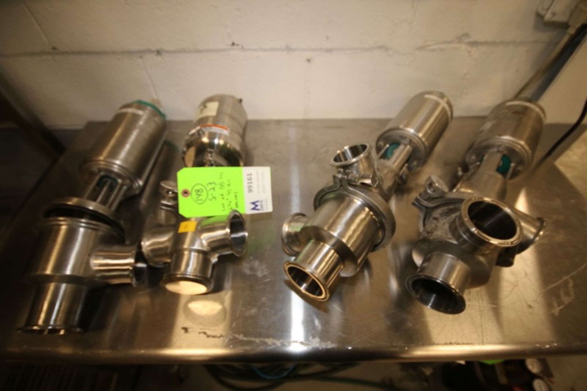 Lot of (4) Tri Clover 2.5" 2, 3 & 4 Way S/S Air Valves, Includes (1) Cross Body Type, Clamp Type