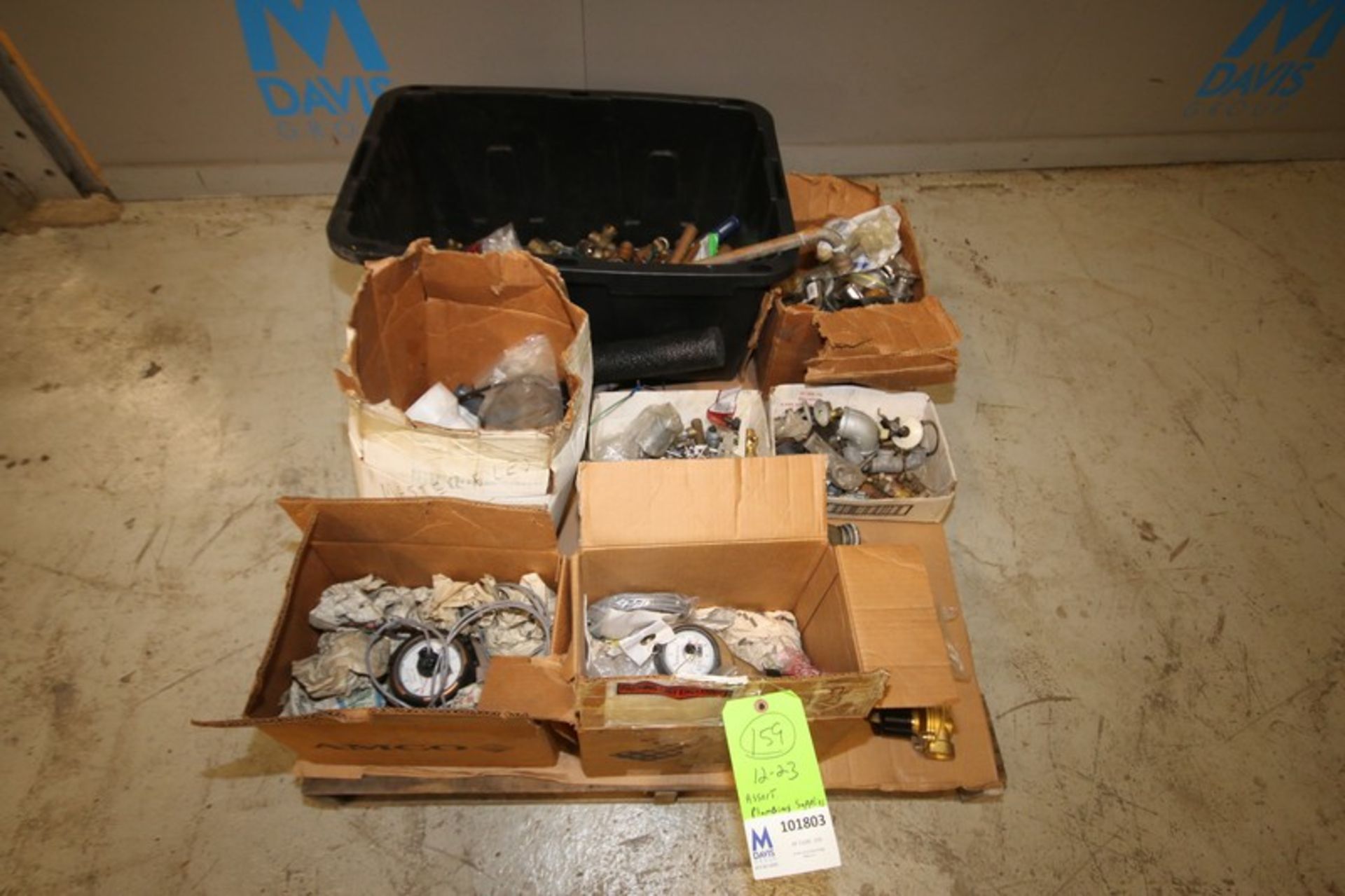 Pallet of Assorted Plumbing Supplies Including (3) Brass Water Meters, Copper & Brass Fittings,