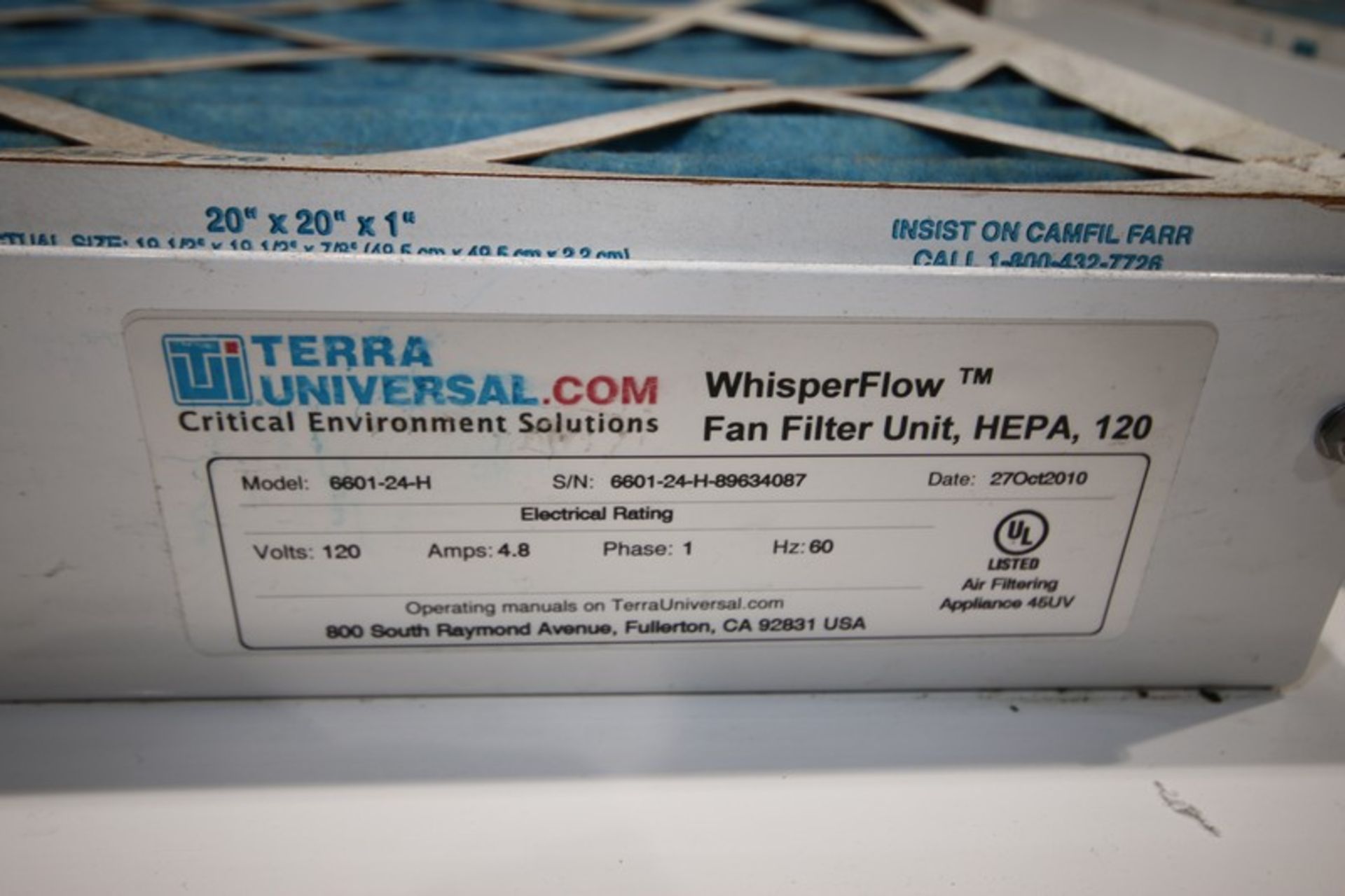 Terra Universal / Critical Environment Solutions HEPA Filtration System with (6) WhisperFlow 48" x - Image 6 of 12