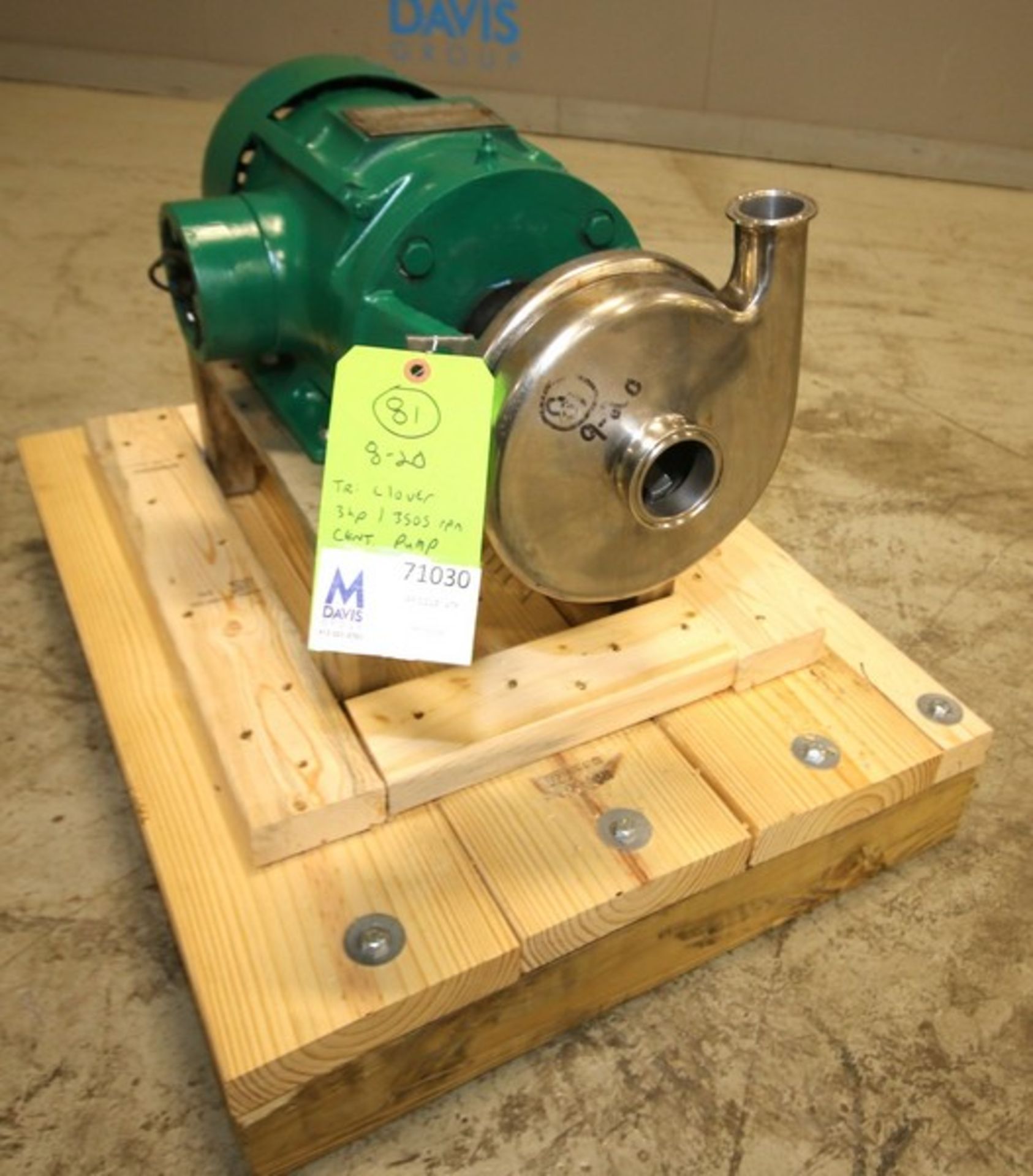 Tri-Clover 3 hp Centrifugal Pump, M/N C218MF18T-S, S/N K6632, with Aprox. 2" x 1-1/2" Clamp Type