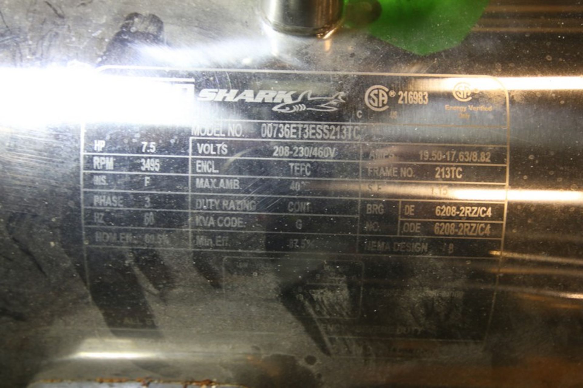 Lot of (2) Pump Motors Including WEG 7.5 hp / 3595 rpm with S/S Body & Baldor 15 hp / 3450 rpm, - Image 2 of 3