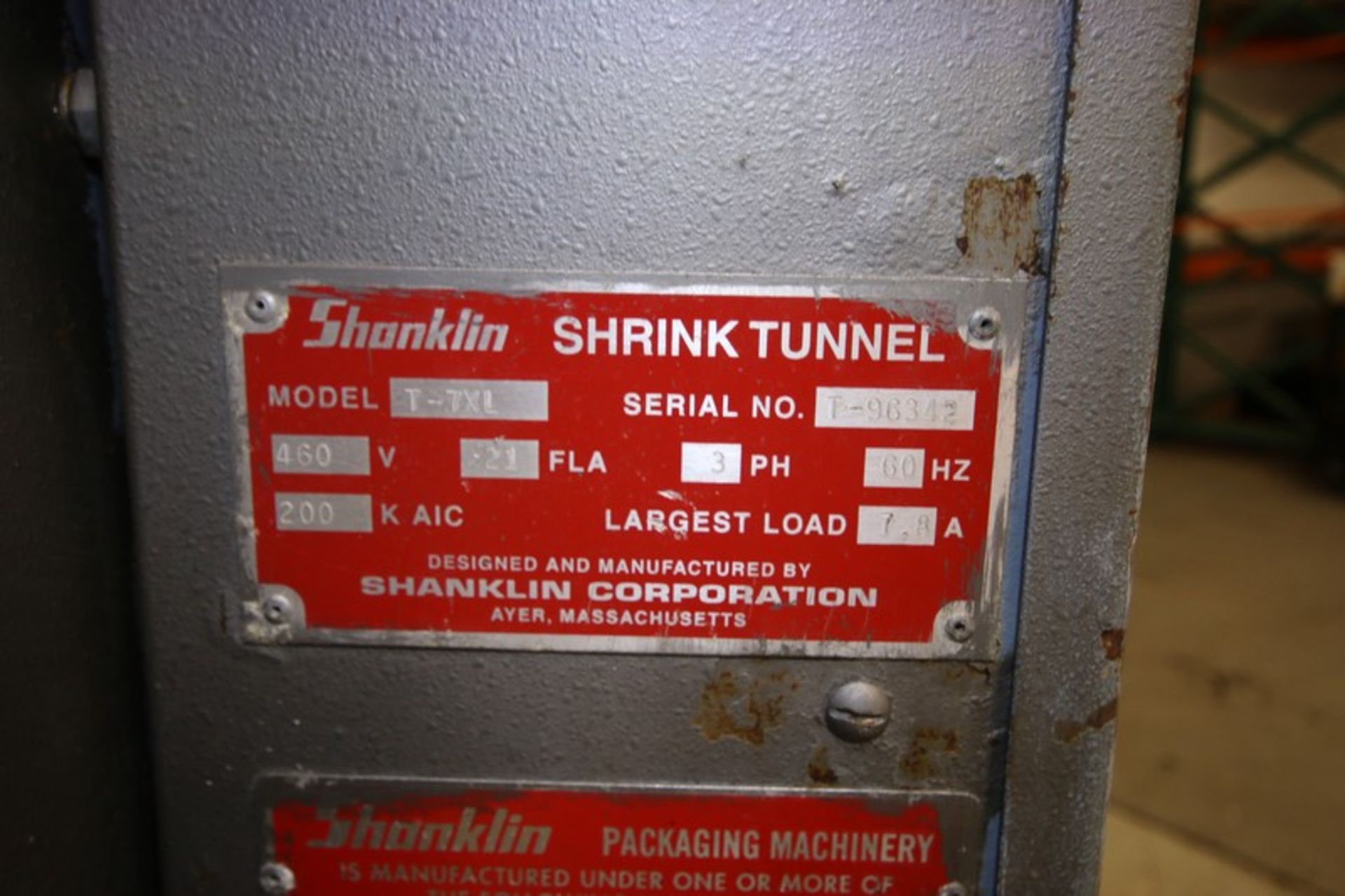Shanklin 15" W x 9"H, Shrink Wrap Heat Tunnel, Model T-7XL, SN T-96342, 460 V 3 Phase, Mounted on - Image 10 of 10