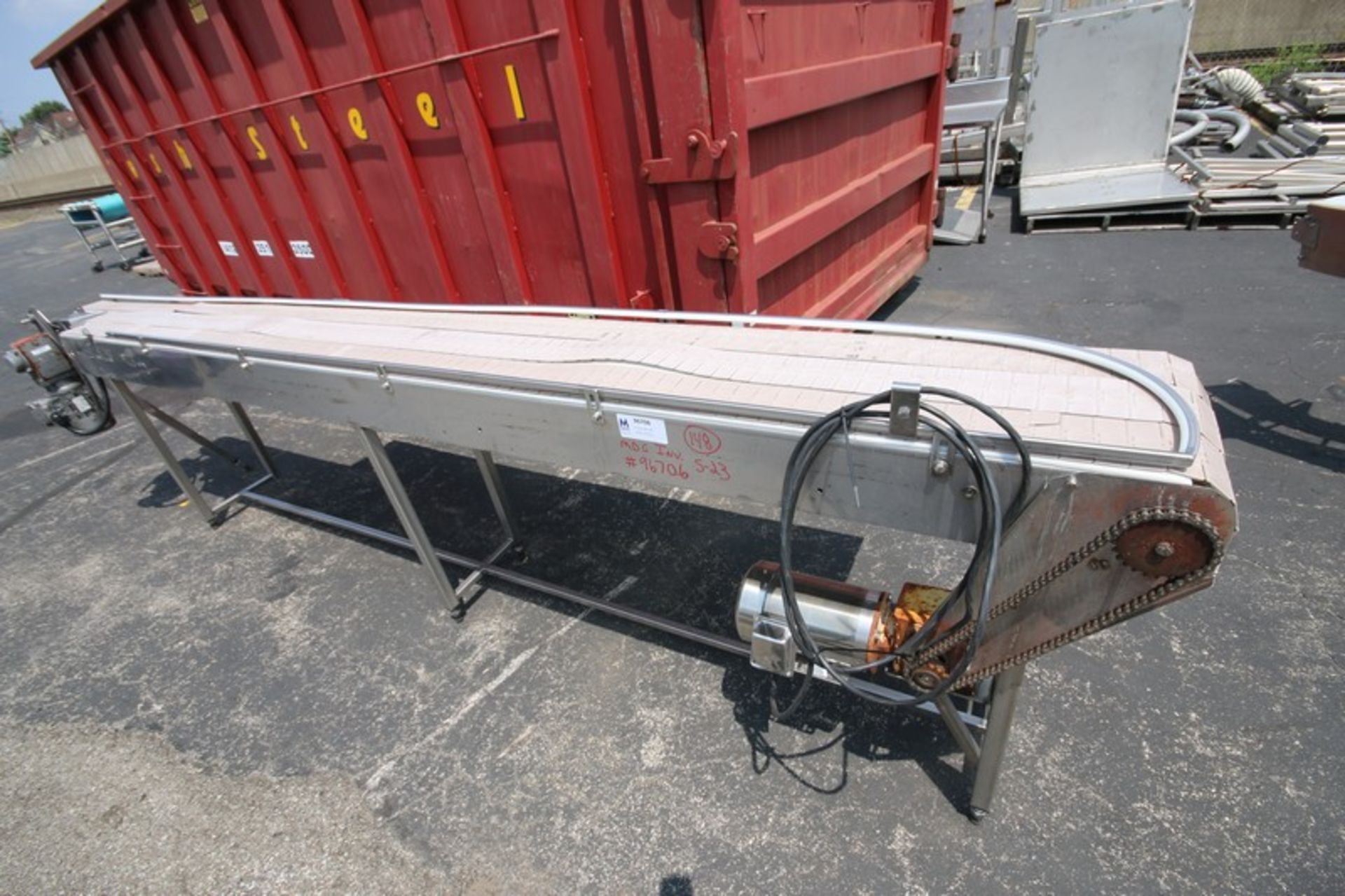 Aprox. 13' L x 37" H S/S Product Conveyor / Pack off Table with 14" W @ 3 Section Rex Type Plastic - Image 2 of 5