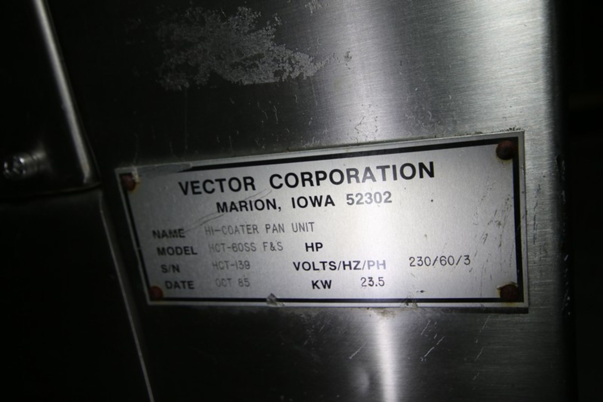 Vector Freund S/S Hi Coater, Model HCT-60SS F&S, SN HCT-139, 230V with (2) Control Panels (INV# - Bild 10 aus 13