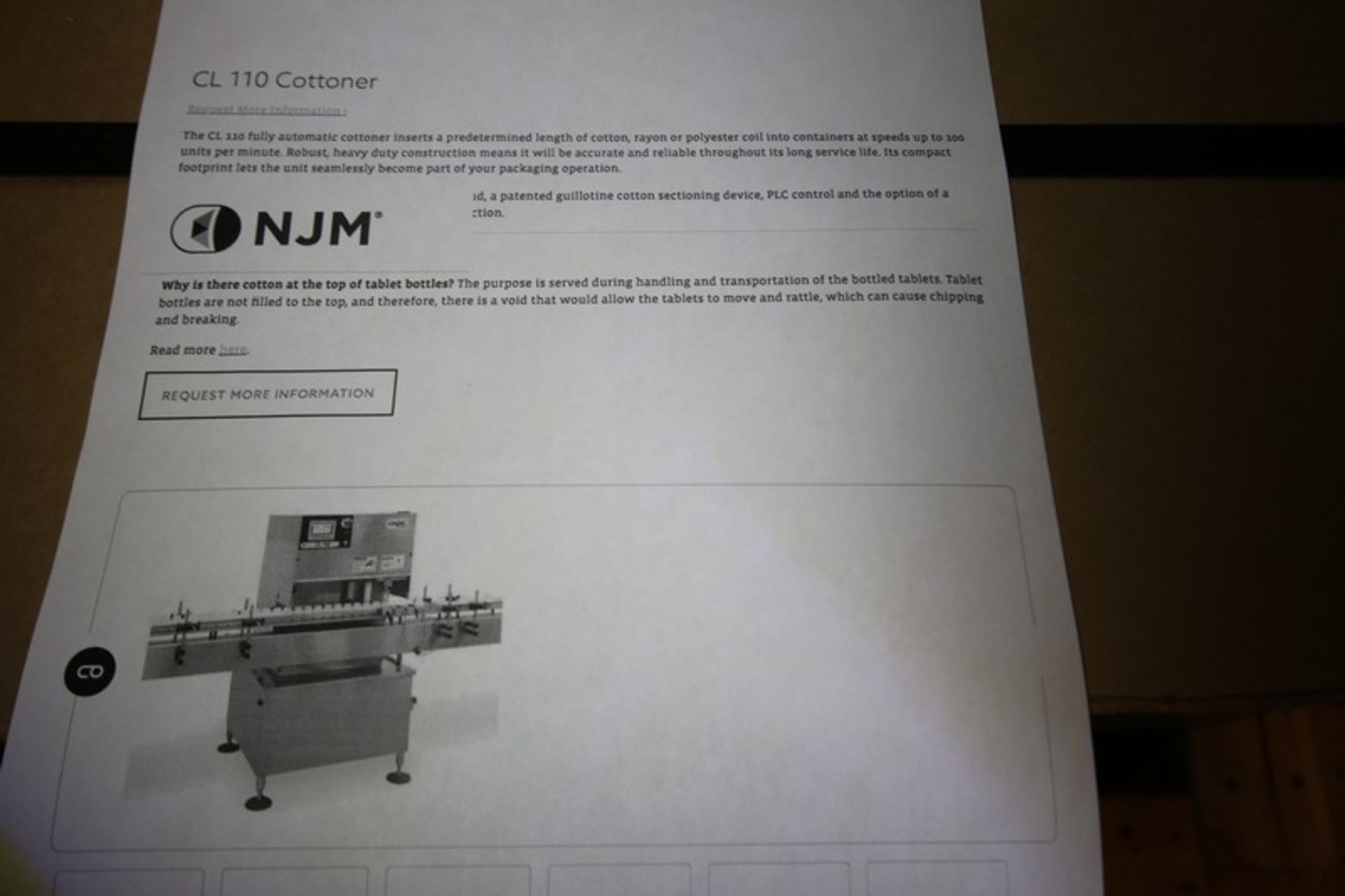 NJM / CLI S/S Fully Automatic Cottoner, Model CL-110-S024, SN 09735-05, with Siemens TD200 - Image 9 of 9