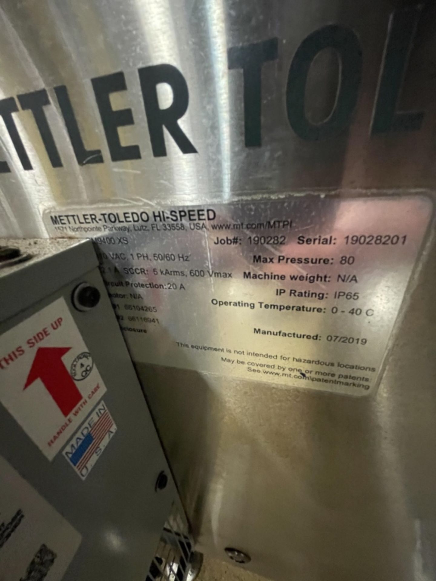 METTLER TOLEDO CONVEYORIZED CHECK WEIGHER, MODEL C3570 CM9400 XS, S/N 190282, (2019 MFG)(COST IN - Bild 11 aus 11