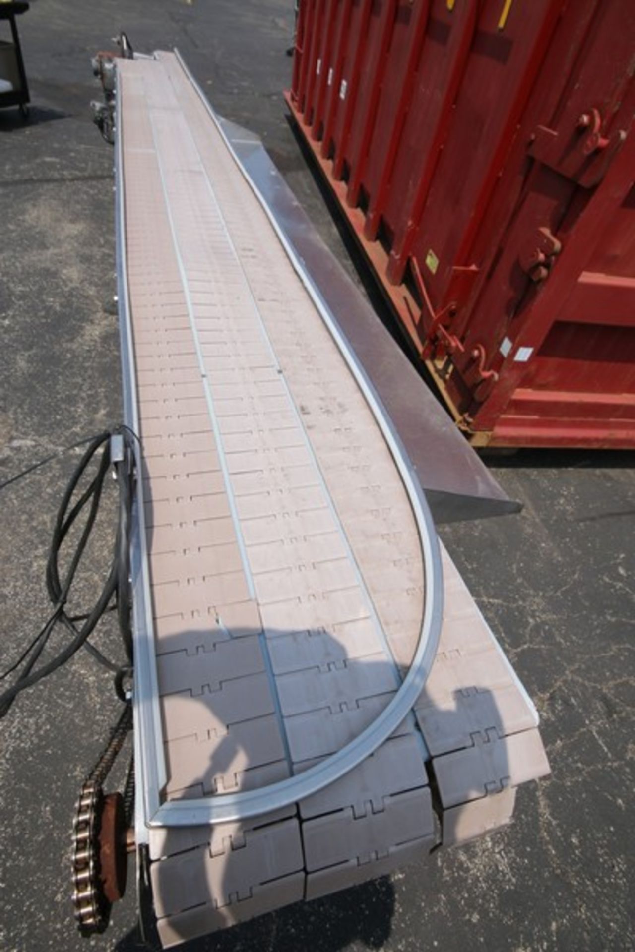 Aprox. 13' L x 37" H S/S Product Conveyor / Pack off Table with 14" W @ 3 Section Rex Type Plastic - Image 3 of 5