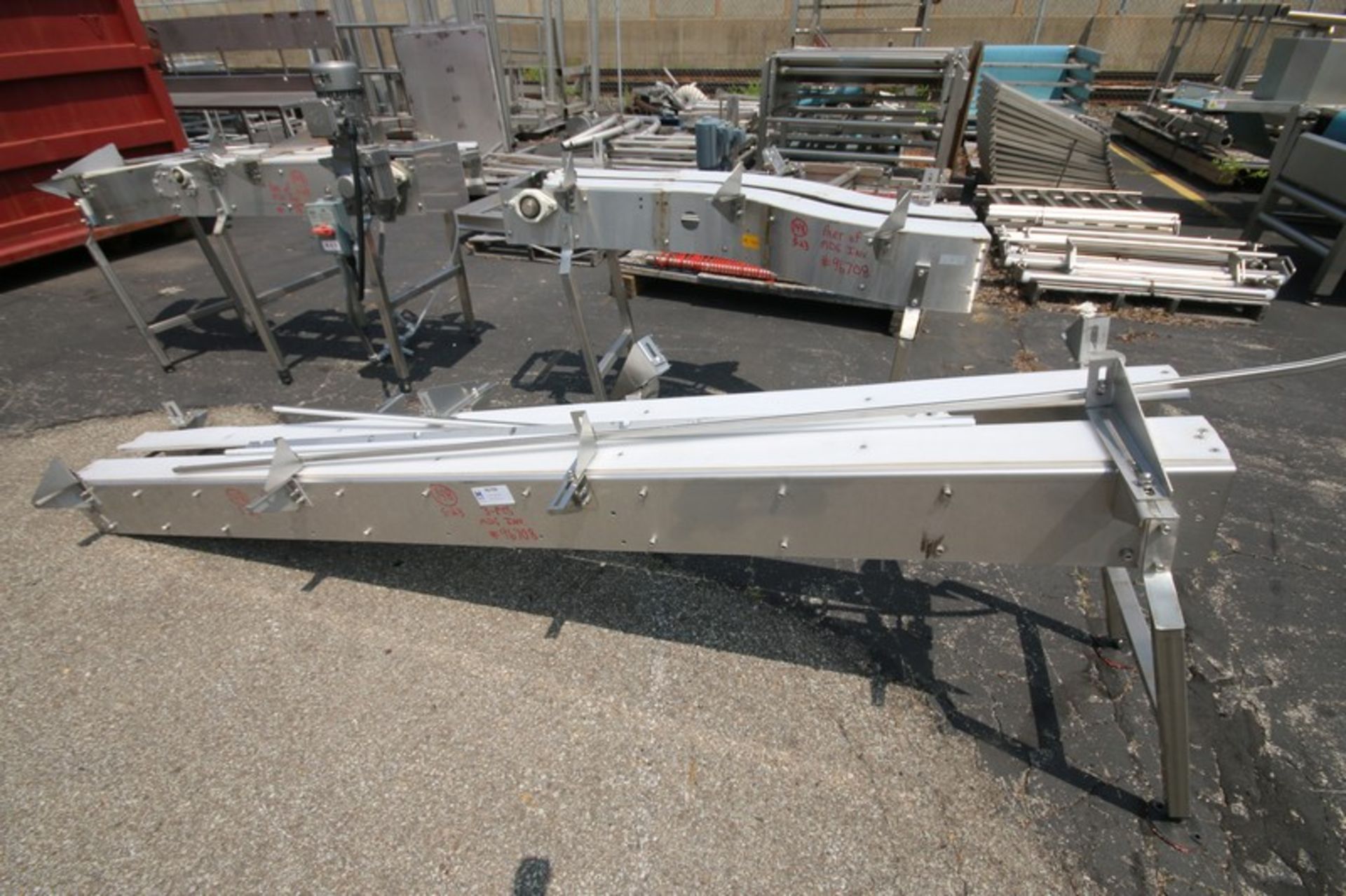 Lot of (3) Sect of 12" S/S Product Conveyor Sections, Includes (1) 64" L S - Bend, (1) 90" L