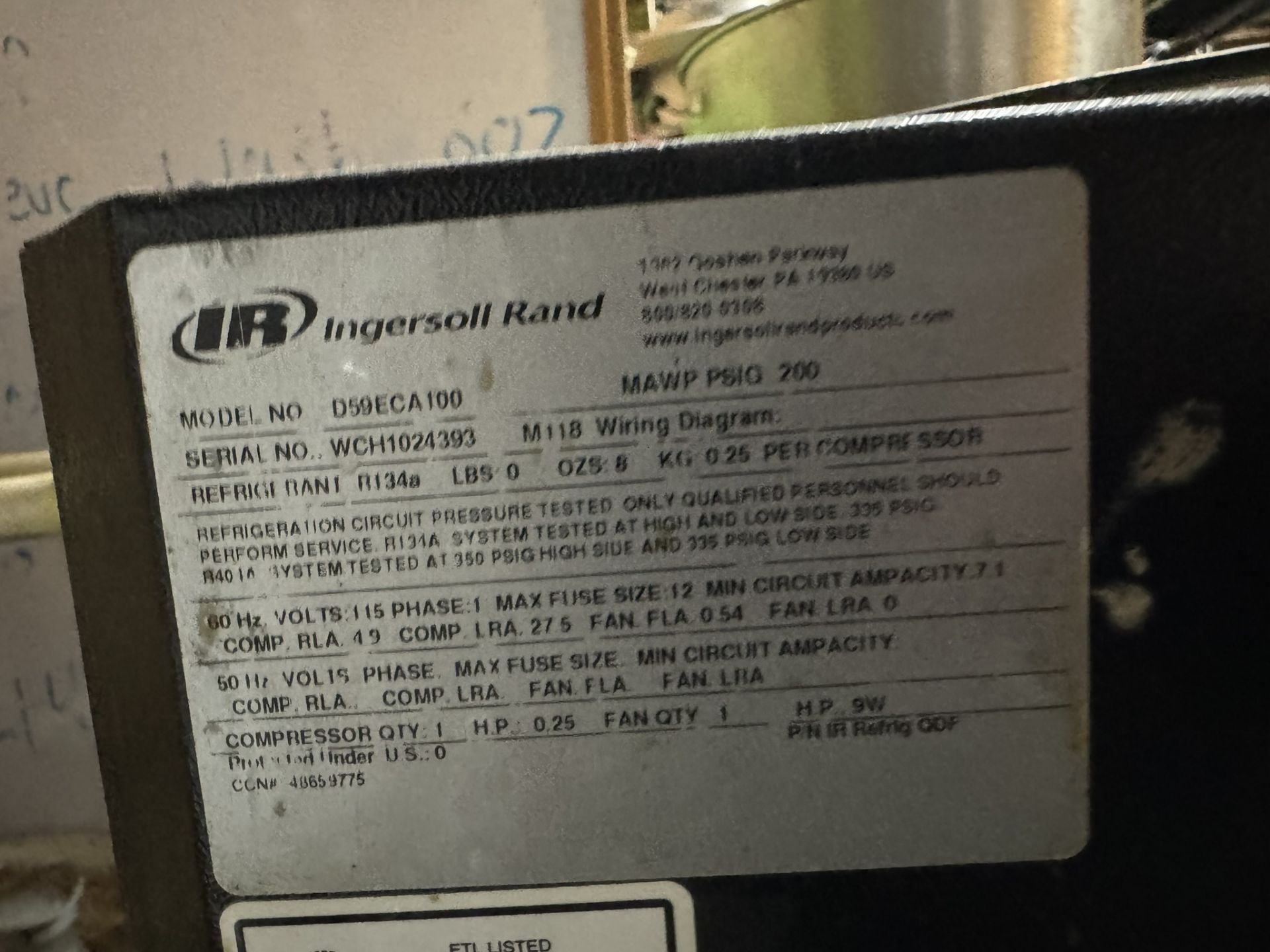 Ingersoll Rand Refrigerated Air Dryer, M/N D59ECA100, S/N WCH1024393 (LOCATED IN MARTINSBURG, WV) - Image 3 of 3