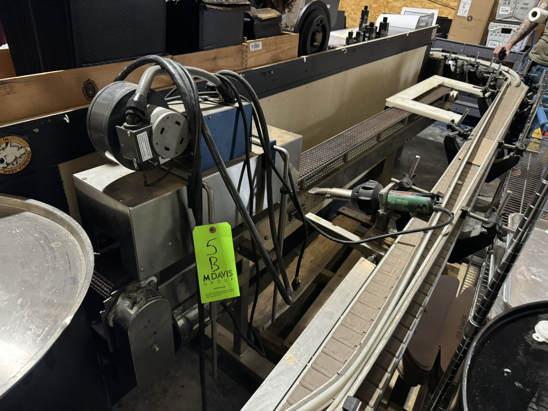 Marburg Industries Neck Bander, M/N CR-6000, 220 Volts, On 8 ft. Straight Section of Conveyor (LOCAT