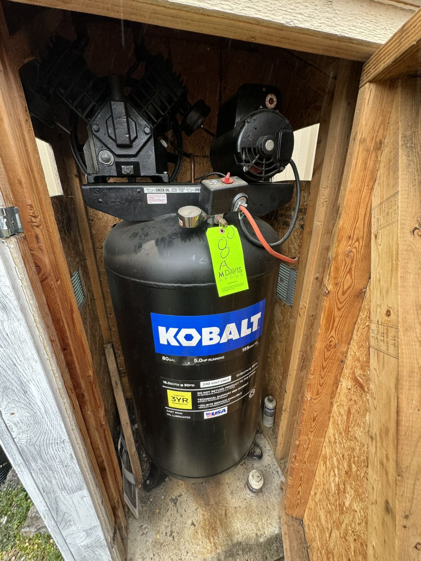 Kobalt 5 hp Air Compressor, with 80 Gal. Vertical Receiver, 155 Max. PSI, 240 Volts Only (LOCATED IN
