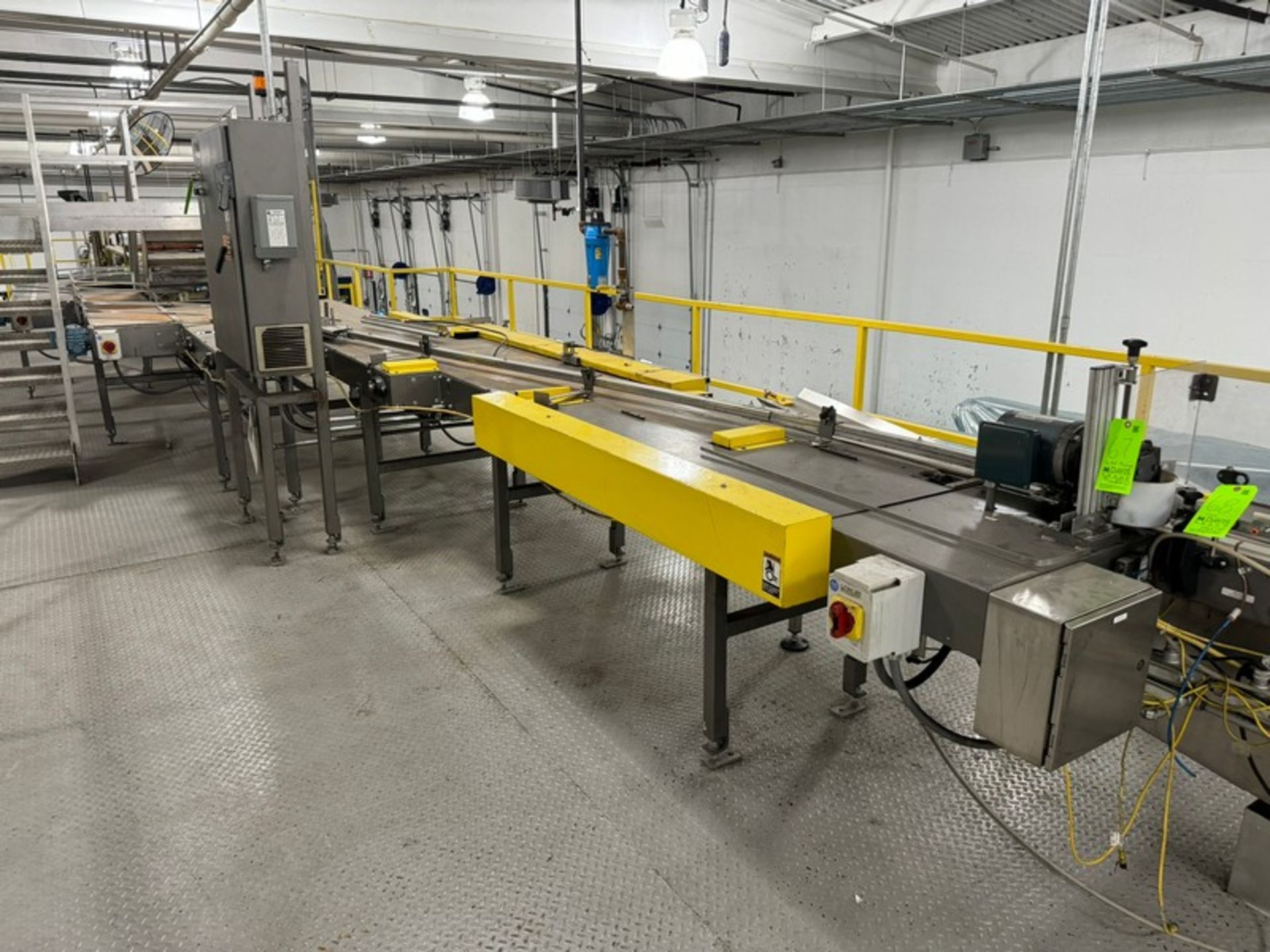 Goldco Discharge Accumulation Conveyor, with Guide Rails & Drives, with Control Panel (LOCATED IN