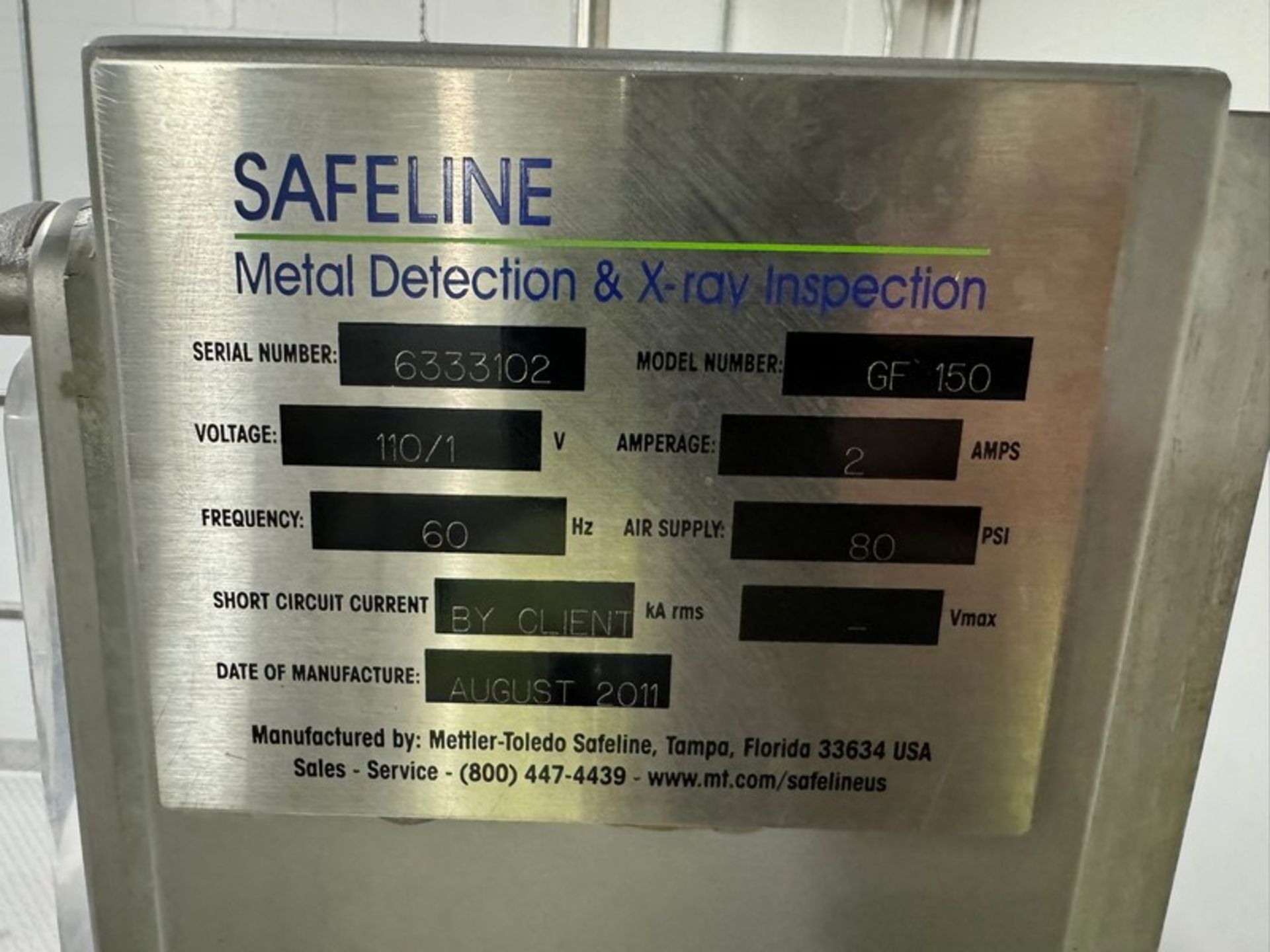 2011 Mettler Toledo Safeline Flow Thru S/S Metal Detector, M/N GF 150, S/N 6333102, with Digital - Image 5 of 12
