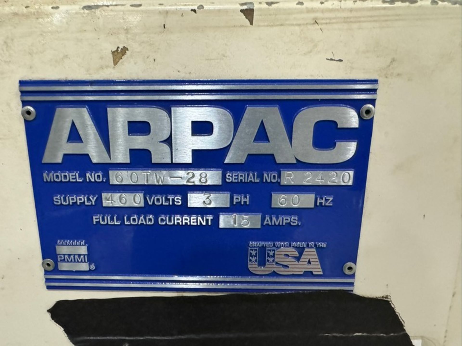 ARPAC Tray Wrapper, M/N 60TW-28, S/N R2420, 460 Volts, 3 Phase, with Control Panel with Allen- - Image 3 of 13
